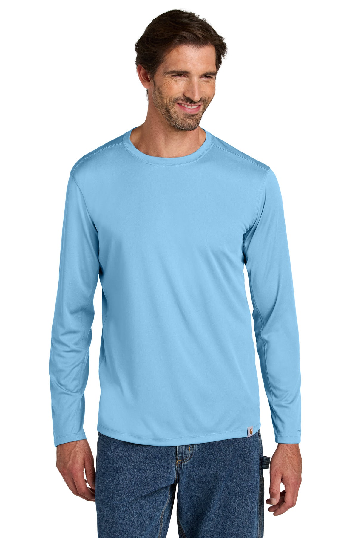 Custom logo Carhartt Force® Sun Defender™ Long Sleeve T-Shirt CT106972 in Fresh Water Blue