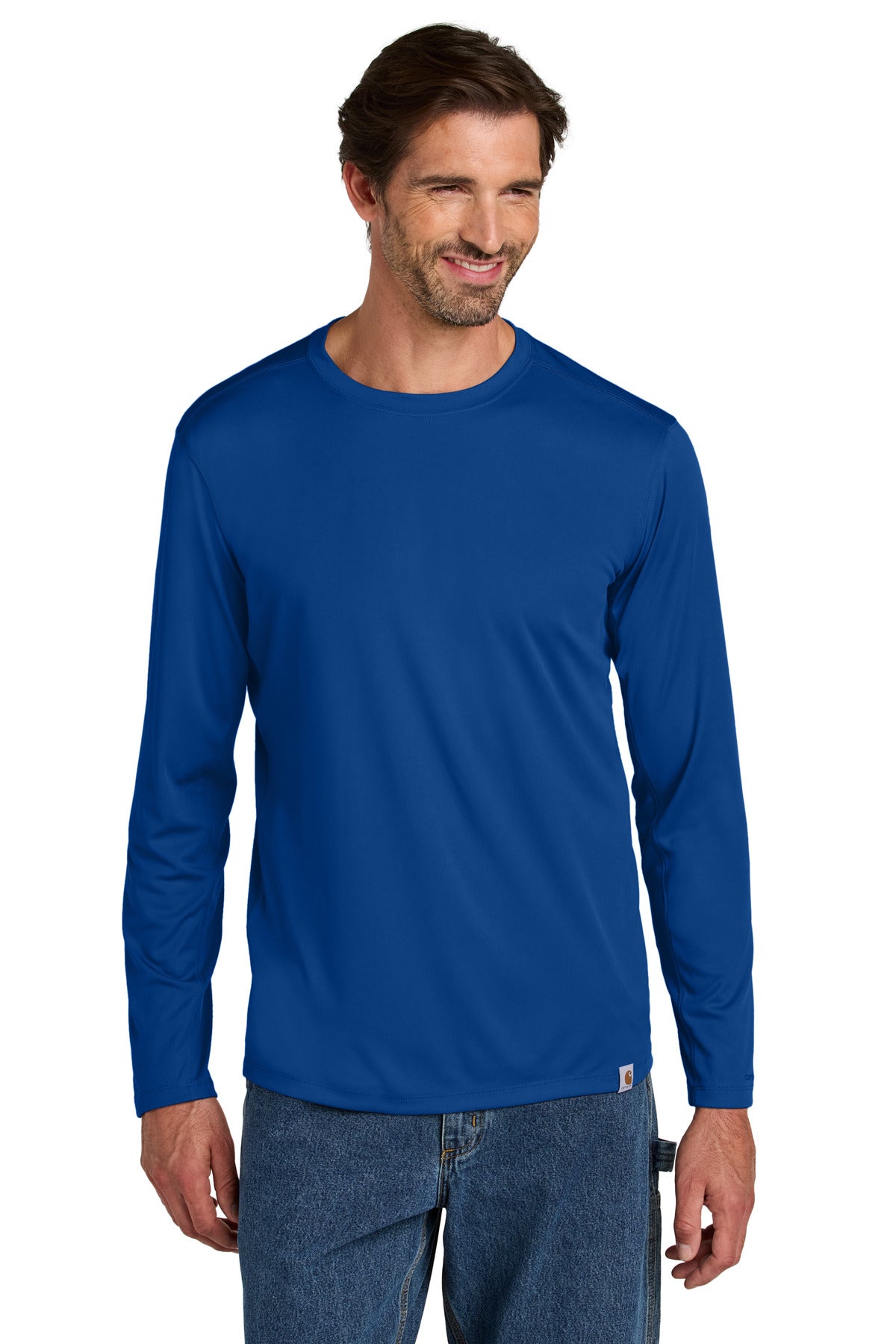 Custom logo Carhartt Force® Sun Defender™ Long Sleeve T-Shirt CT106972 in Royal Glass Blue