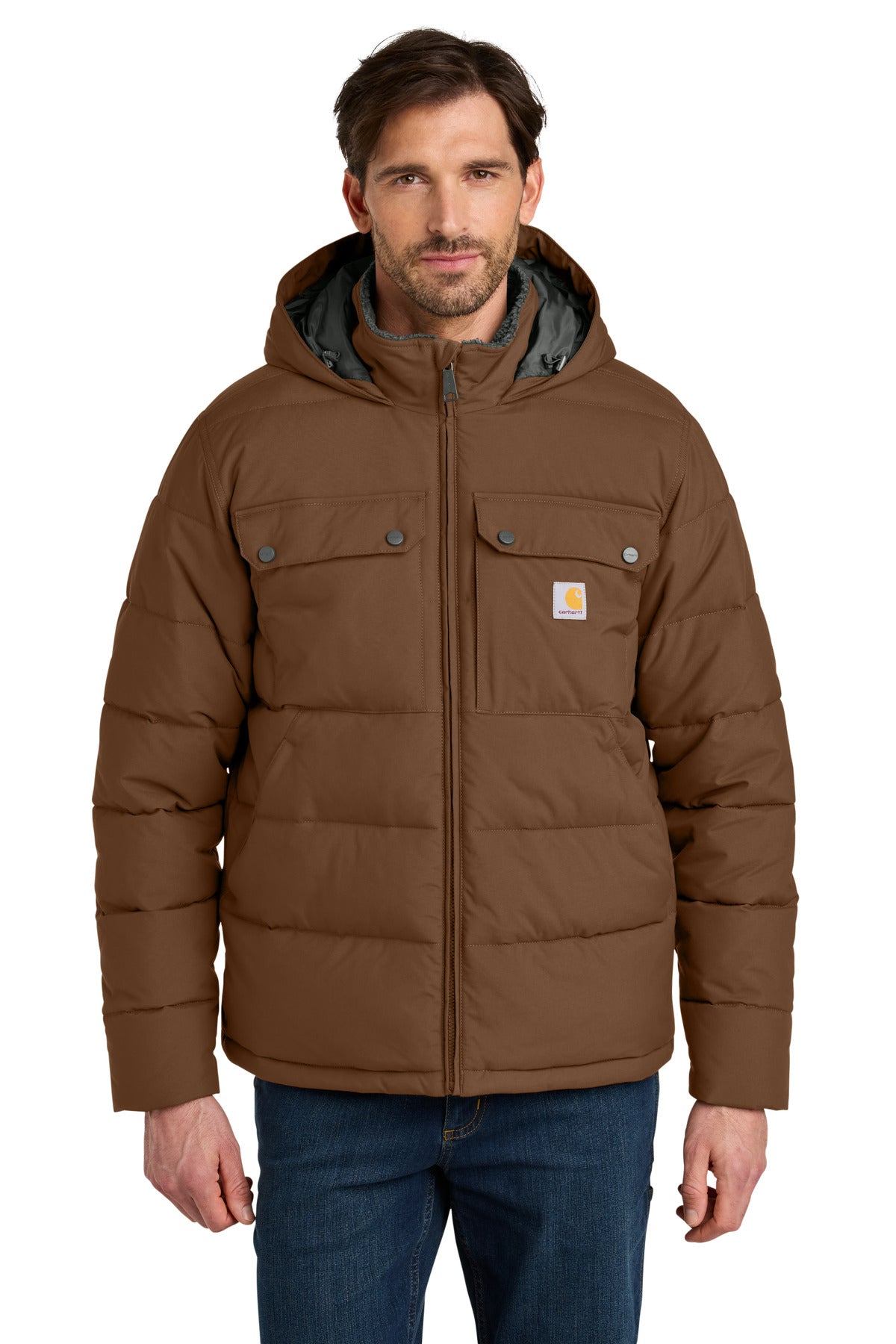 Custom logo Carhartt® Montana Insulated Hooded Jacket CT107082 in Red Duck Brown
