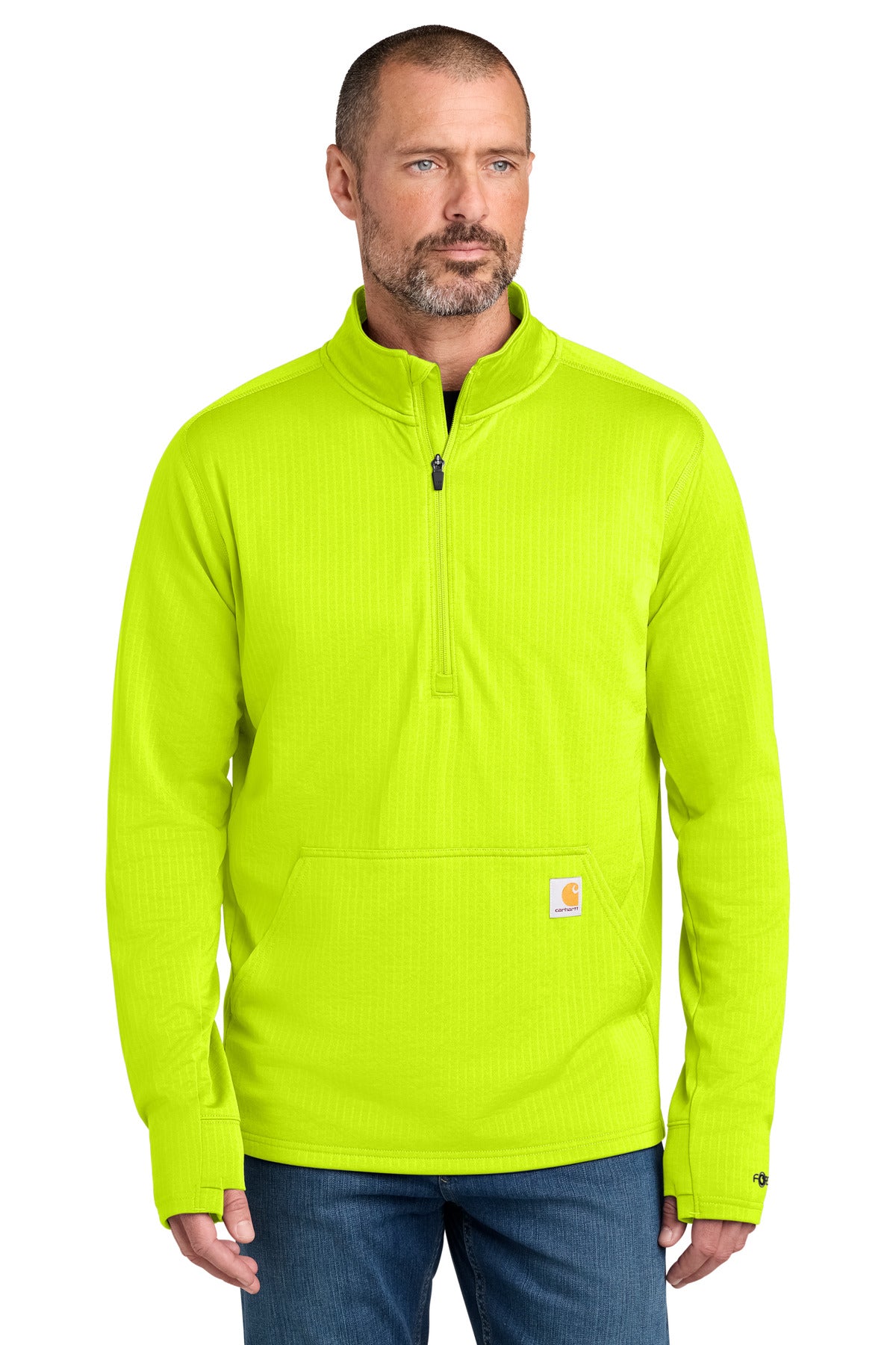Custom logo Carhartt Force® 1/2-Zip Grid Fleece CT107814 in Brite Lime