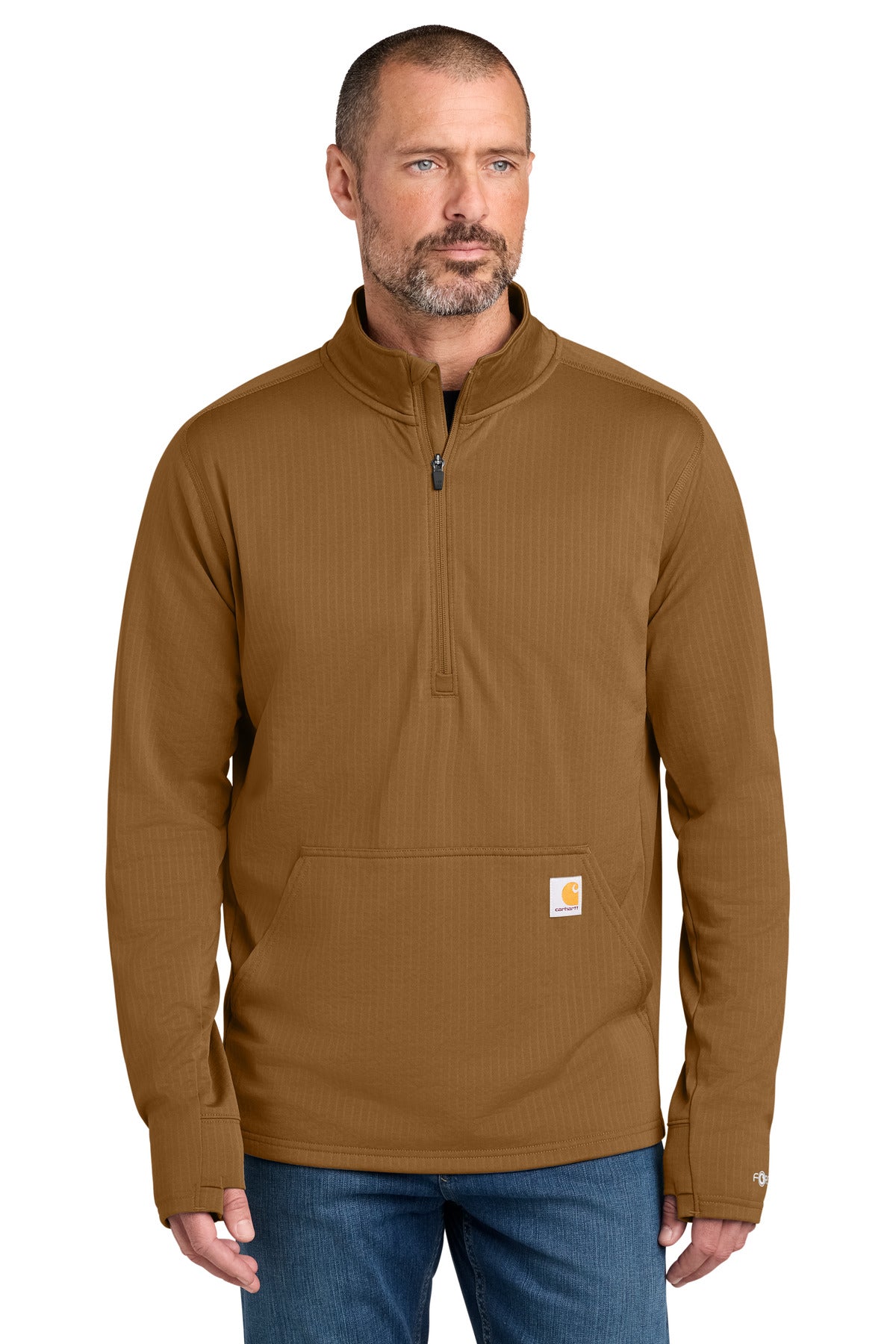 Custom logo Carhartt Force® 1/2-Zip Grid Fleece CT107814 in Carhartt Brown