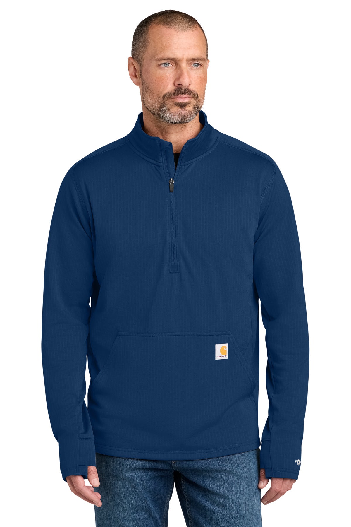 Custom logo Carhartt Force® 1/2-Zip Grid Fleece CT107814 in Dark Cobalt Blue