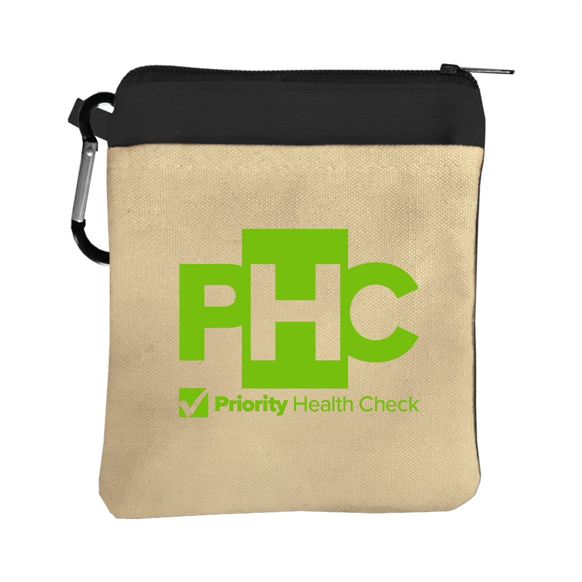 Custom logo Canvas Zipper Pouch with Carabiner