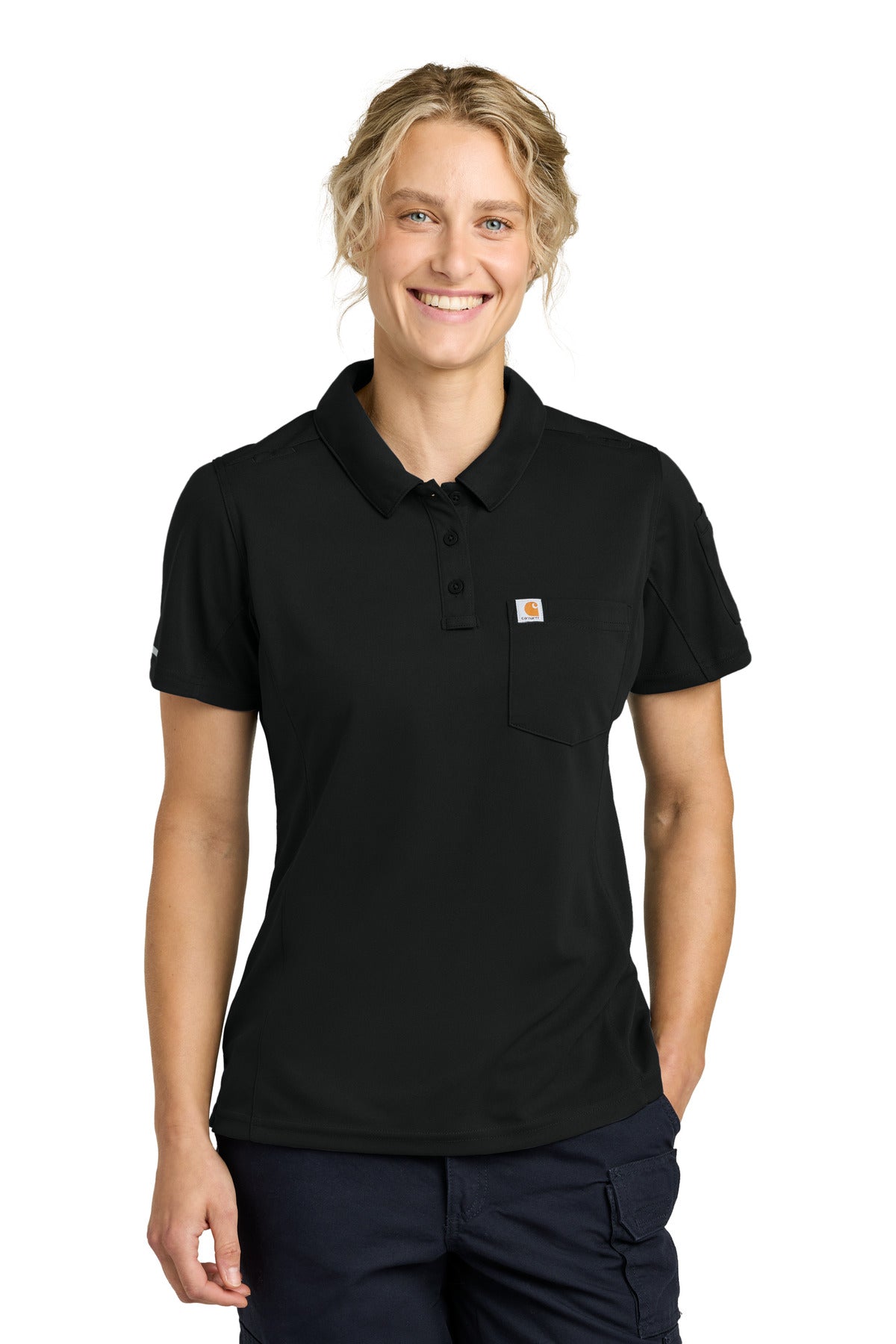 Custom logo Carhartt® Women's FLD & RSCU Polo CTC12119 in Black