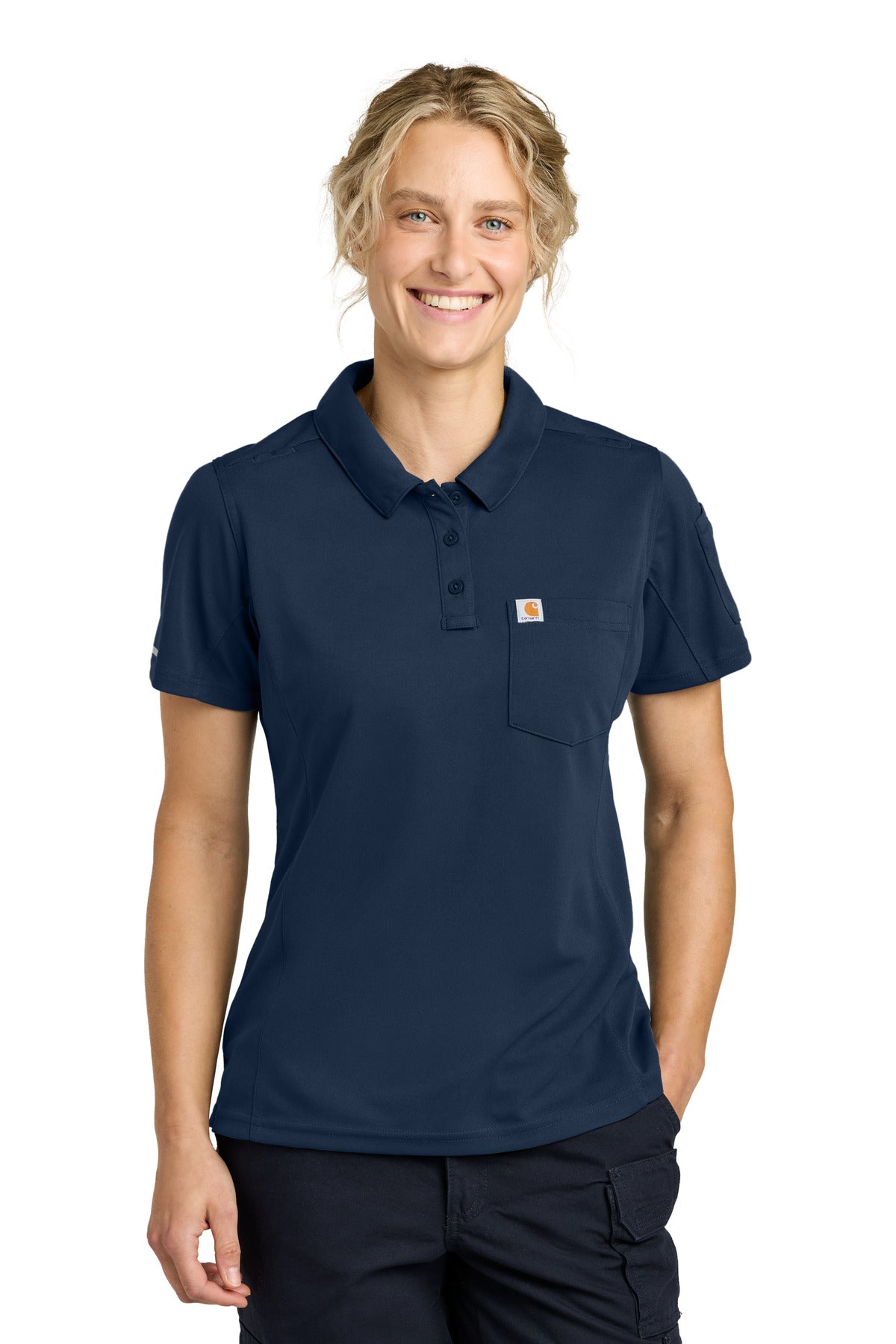 Custom logo Carhartt® Women's FLD & RSCU Polo CTC12119 in Dark Navy