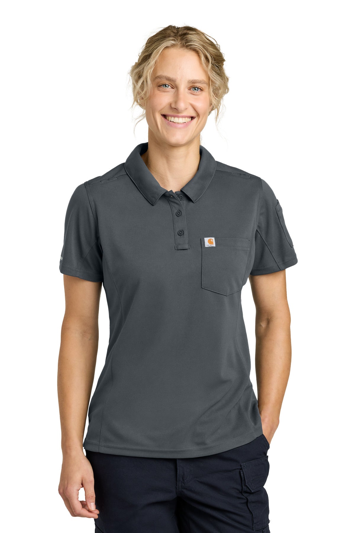 Custom logo Carhartt® Women's FLD & RSCU Polo CTC12119 in Pewter