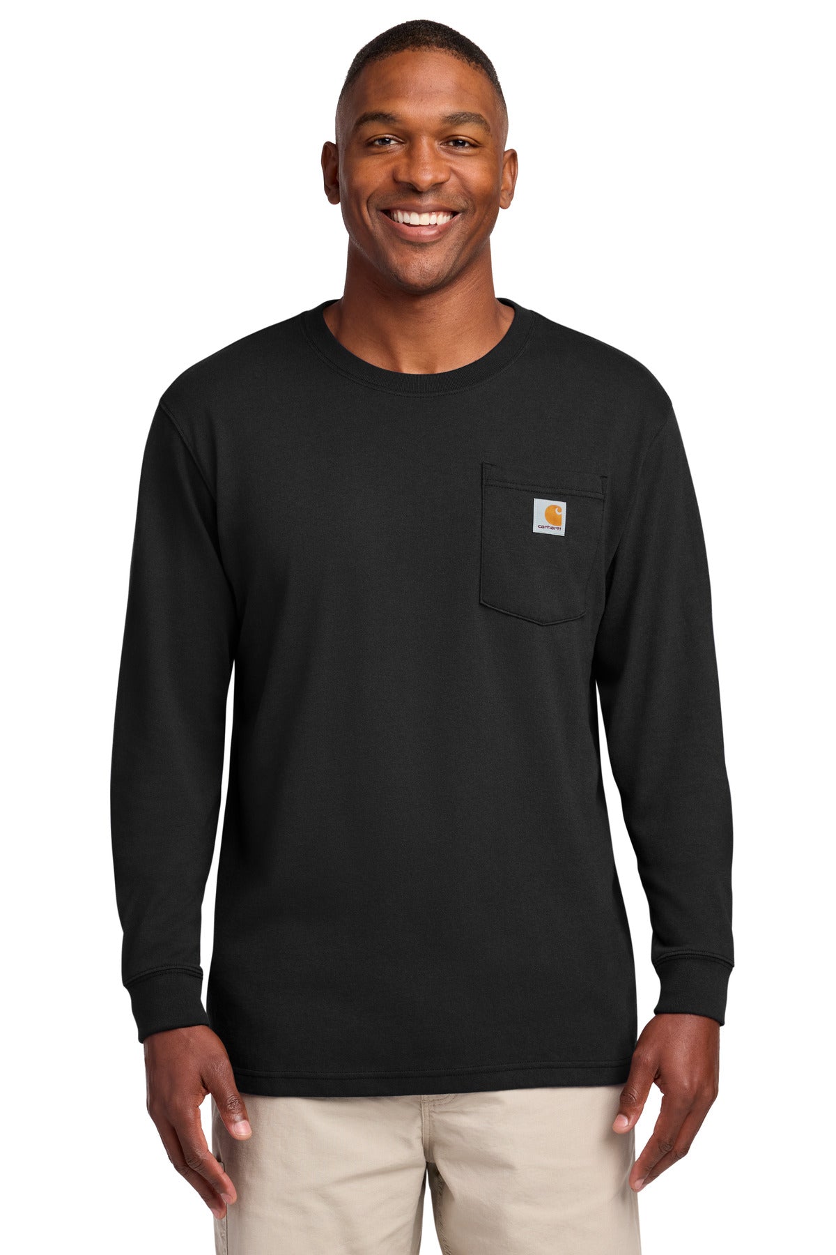 Custom logo Carhartt ® Workwear Pocket Long Sleeve T-Shirt. CTK126 in Black