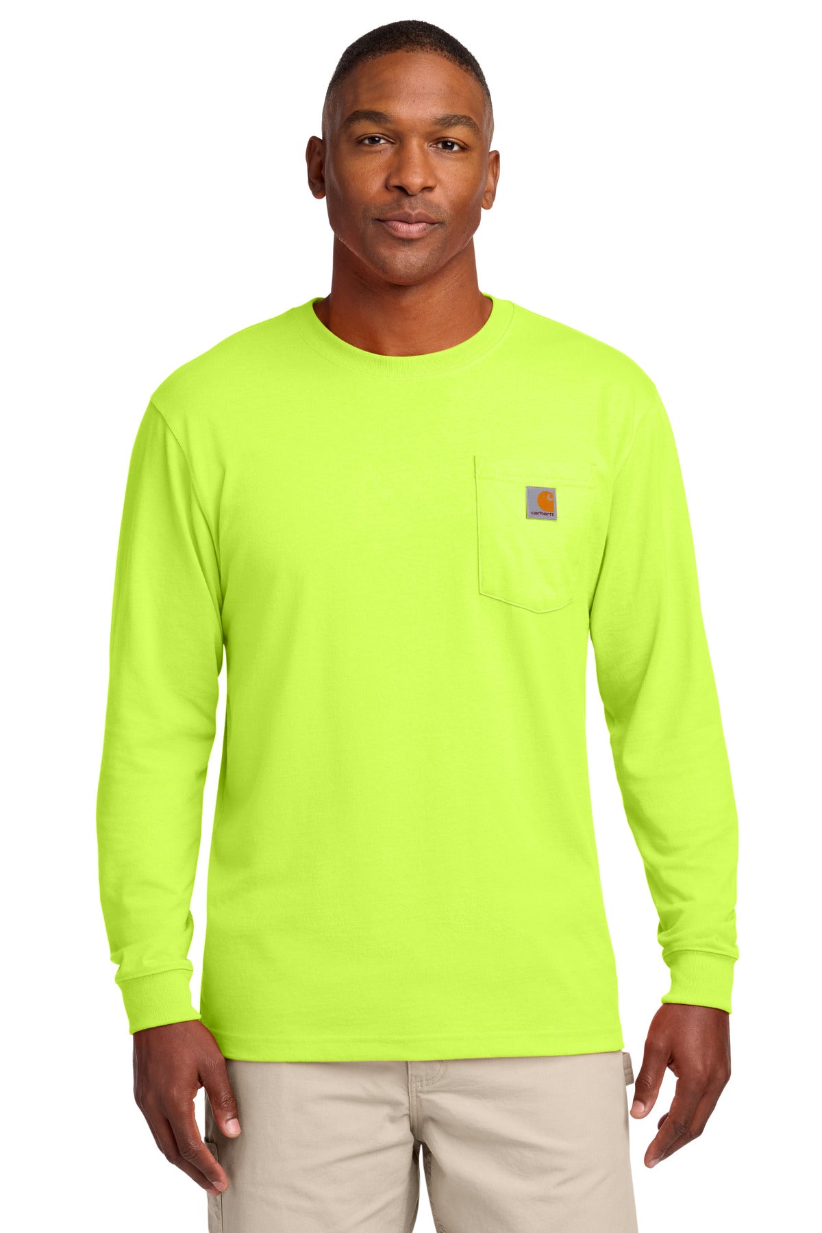 Custom logo Carhartt ® Workwear Pocket Long Sleeve T-Shirt. CTK126 in Brite Lime