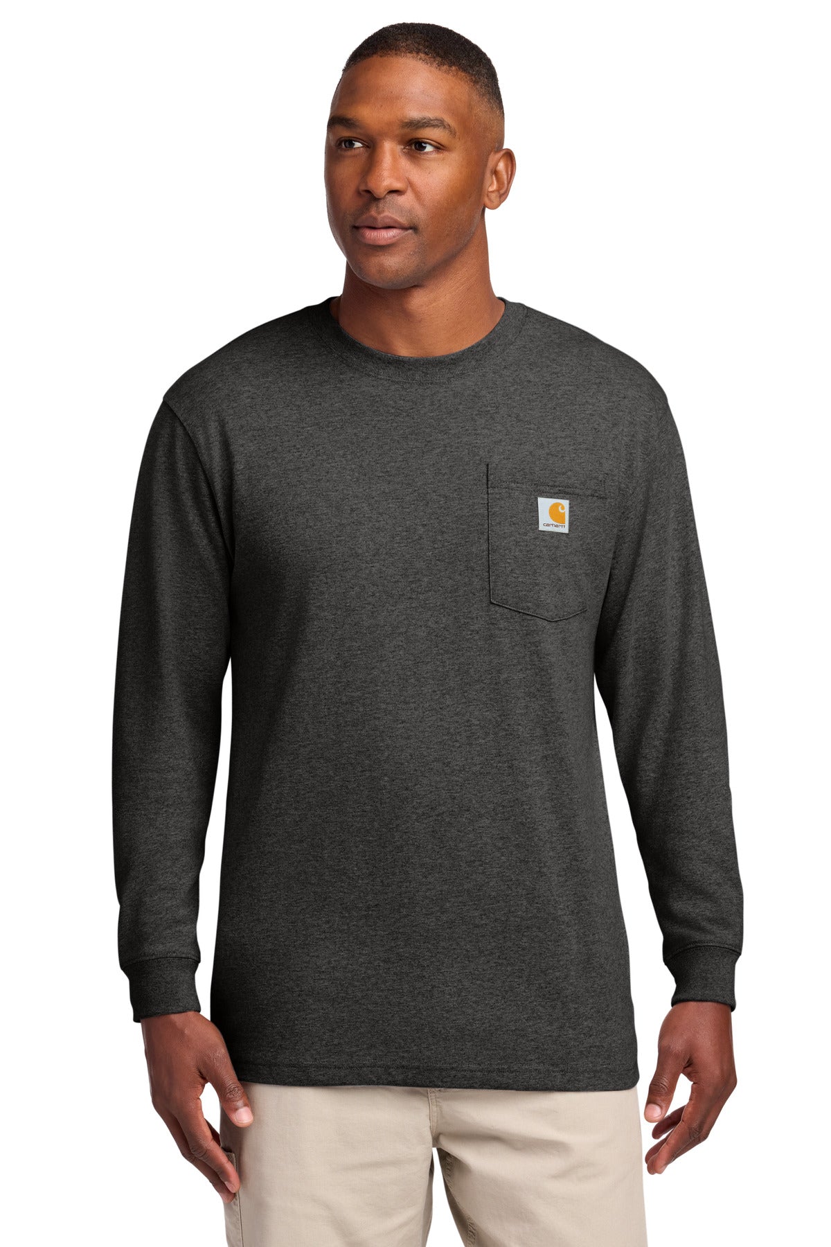 Custom logo Carhartt ® Workwear Pocket Long Sleeve T-Shirt. CTK126 in Carbon Heather