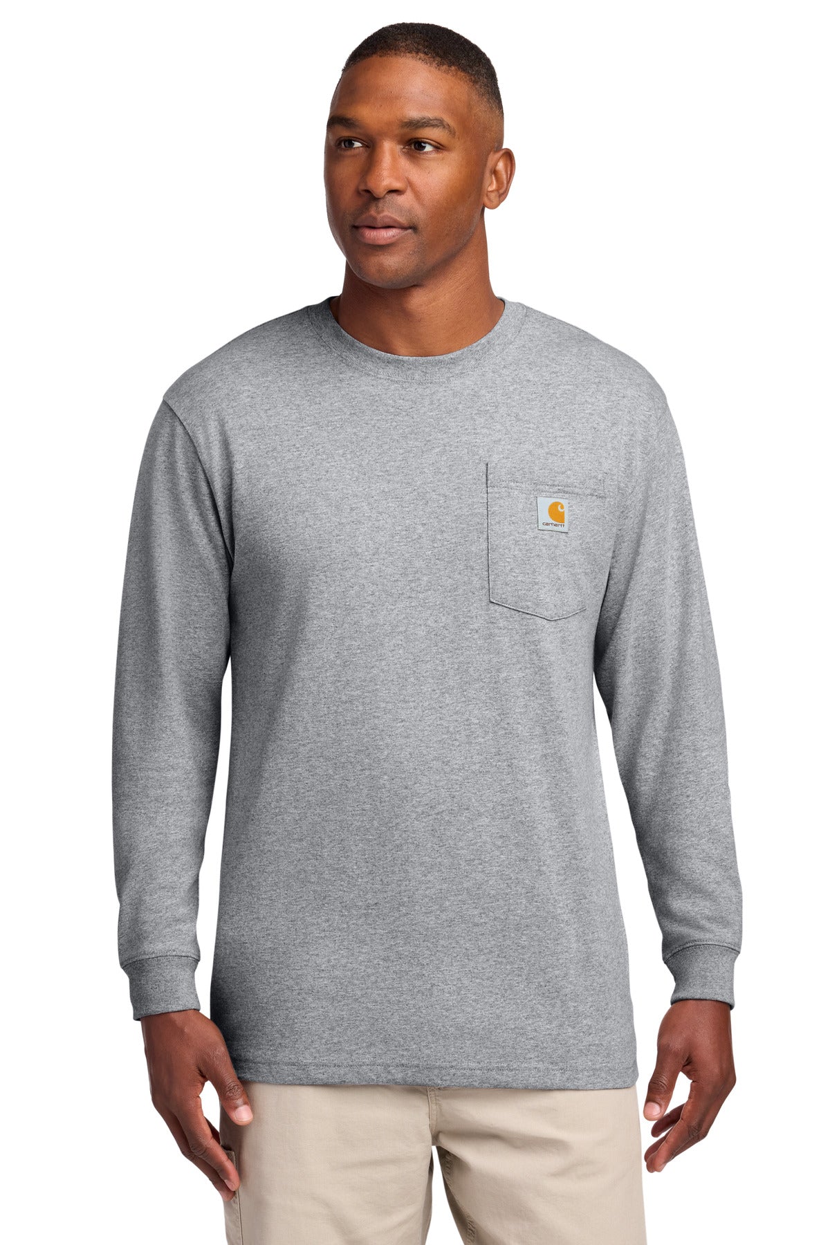 Custom logo Carhartt ® Workwear Pocket Long Sleeve T-Shirt. CTK126 in Heather Grey