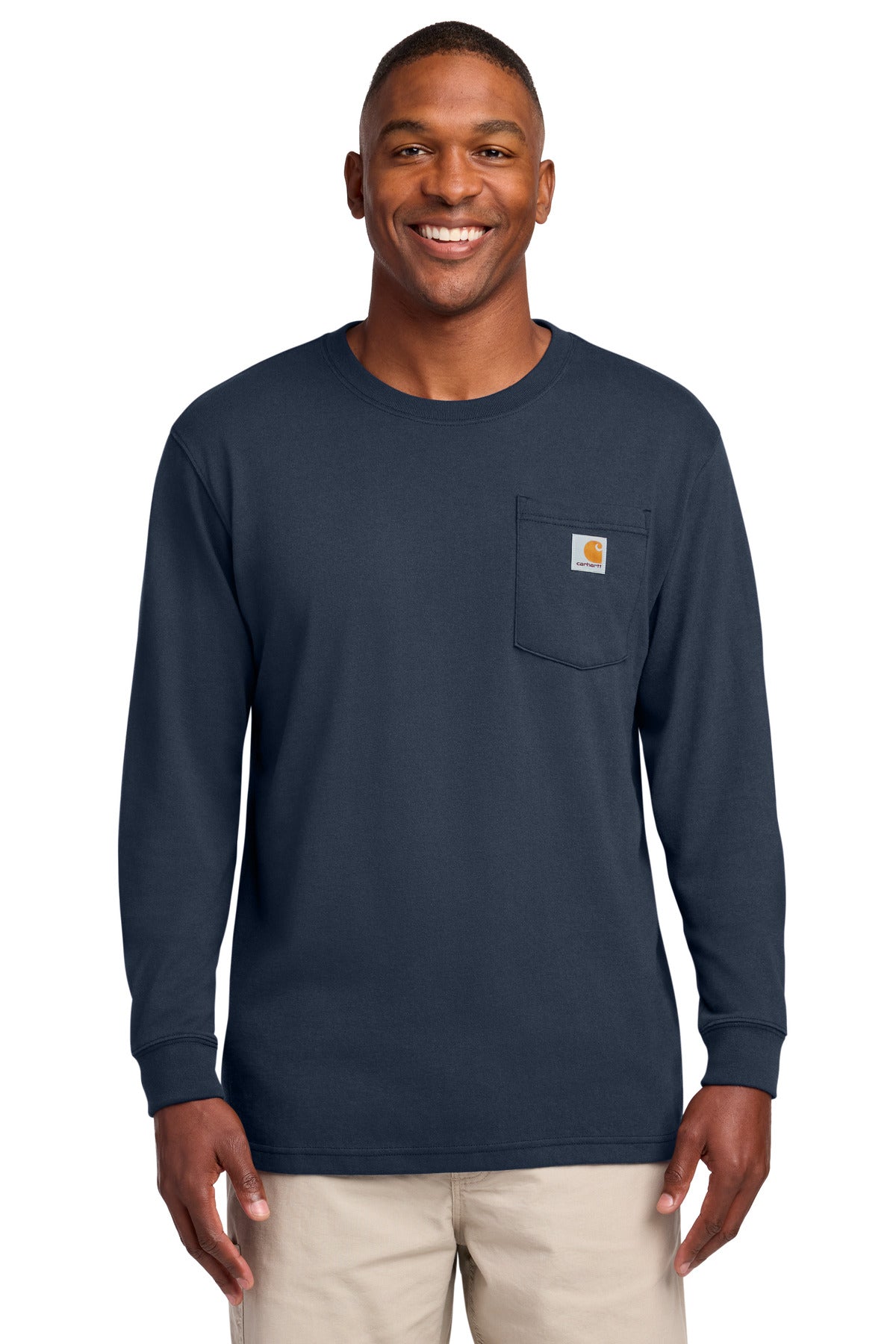 Custom logo Carhartt ® Workwear Pocket Long Sleeve T-Shirt. CTK126 in Navy
