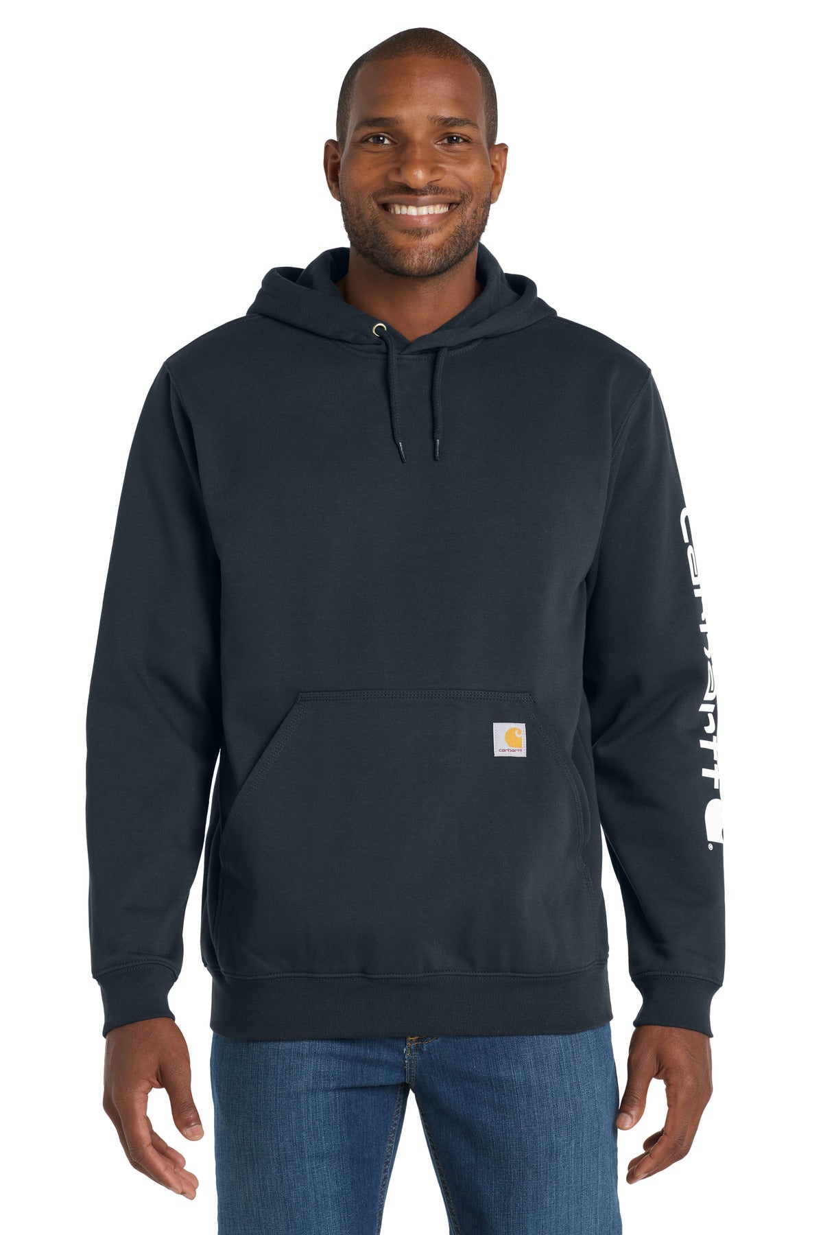 Custom logo Carhartt® Midweight Hooded Logo Sweatshirt CTK288 in New Navy