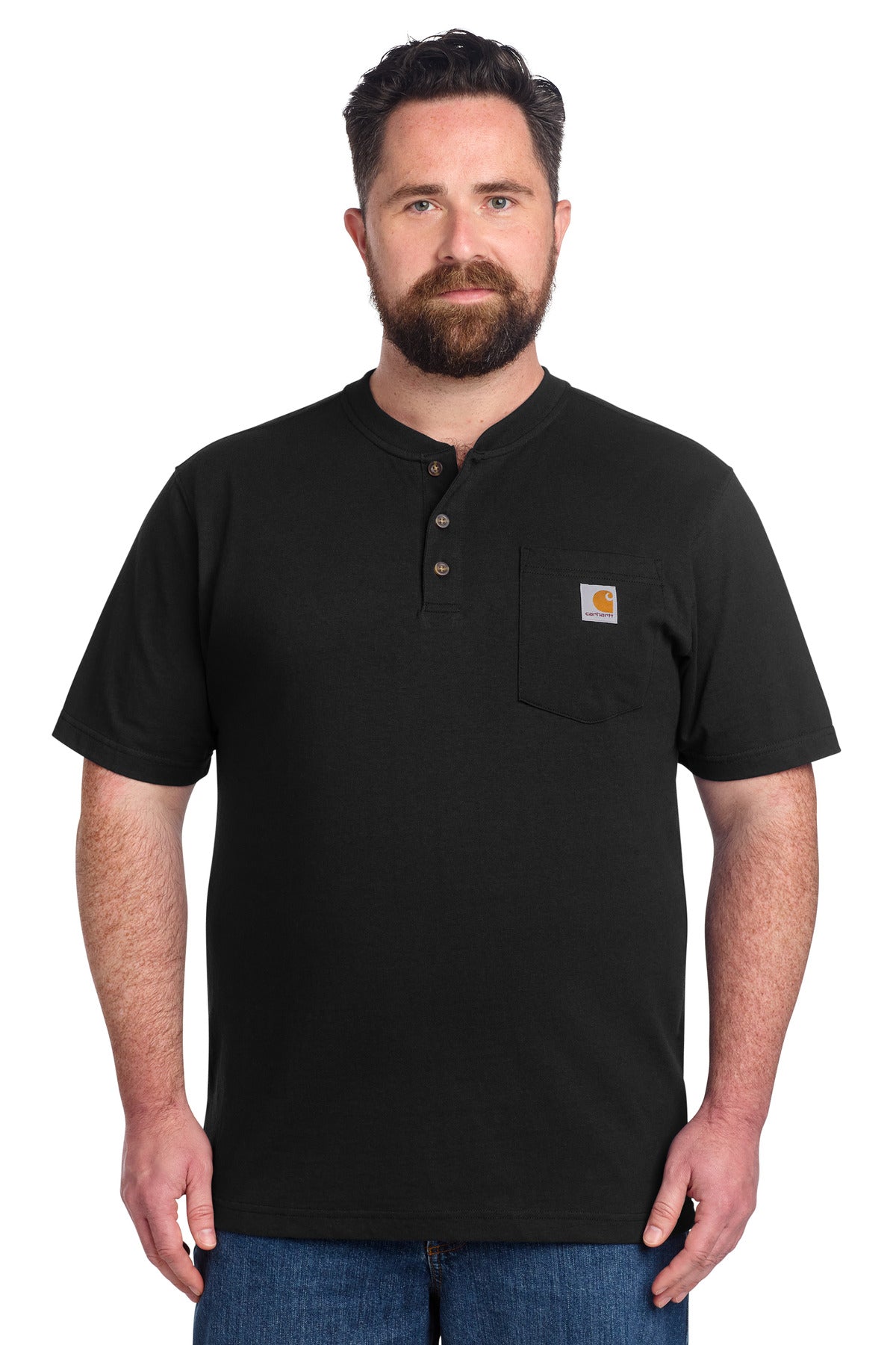 Custom logo Carhartt® Short Sleeve Henley T-Shirt CTK84 in Black