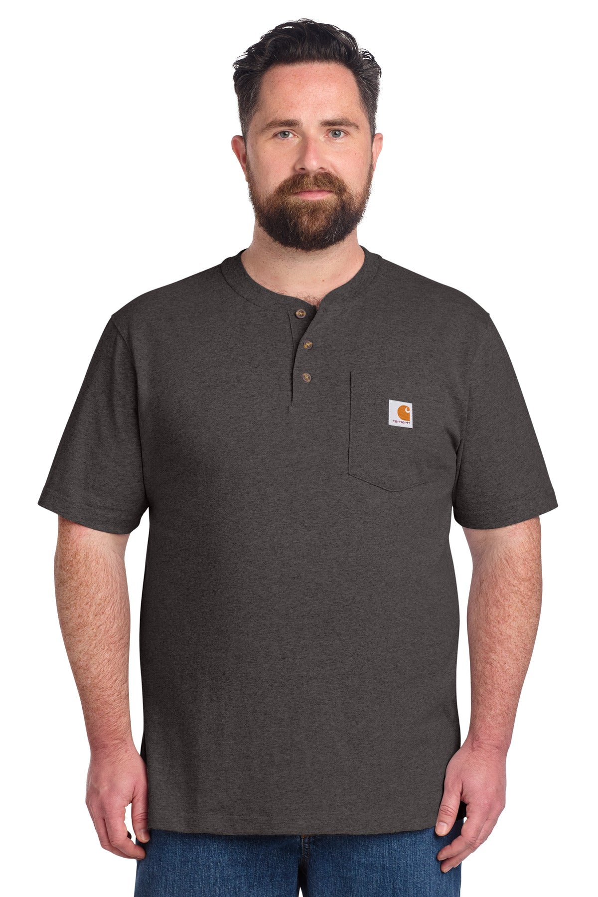 Custom logo Carhartt® Short Sleeve Henley T-Shirt CTK84 in Carbon Heather