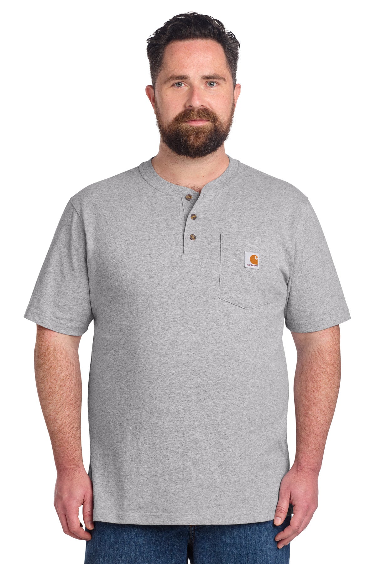 Custom logo Carhartt® Short Sleeve Henley T-Shirt CTK84 in Heather Grey