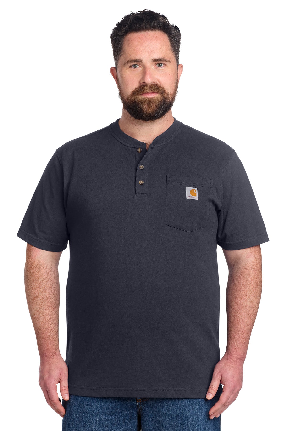 Custom logo Carhartt® Short Sleeve Henley T-Shirt CTK84 in Navy
