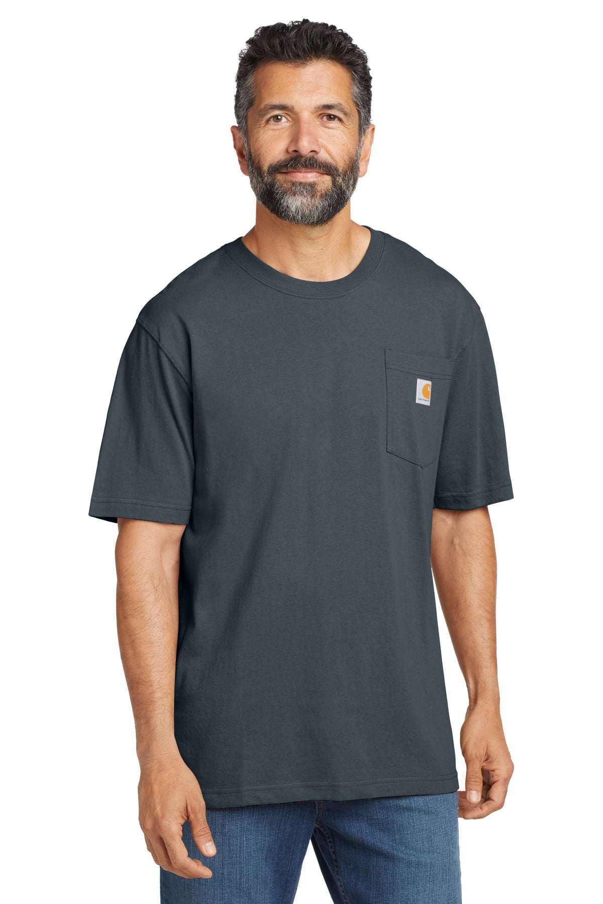 Custom logo Carhartt ® Workwear Pocket Short Sleeve T-Shirt. CTK87 in Bluestone