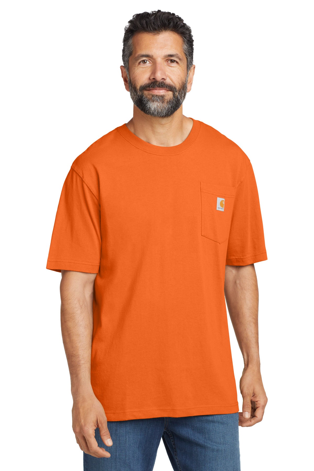 Custom logo Carhartt ® Workwear Pocket Short Sleeve T-Shirt. CTK87 in Brite Orange