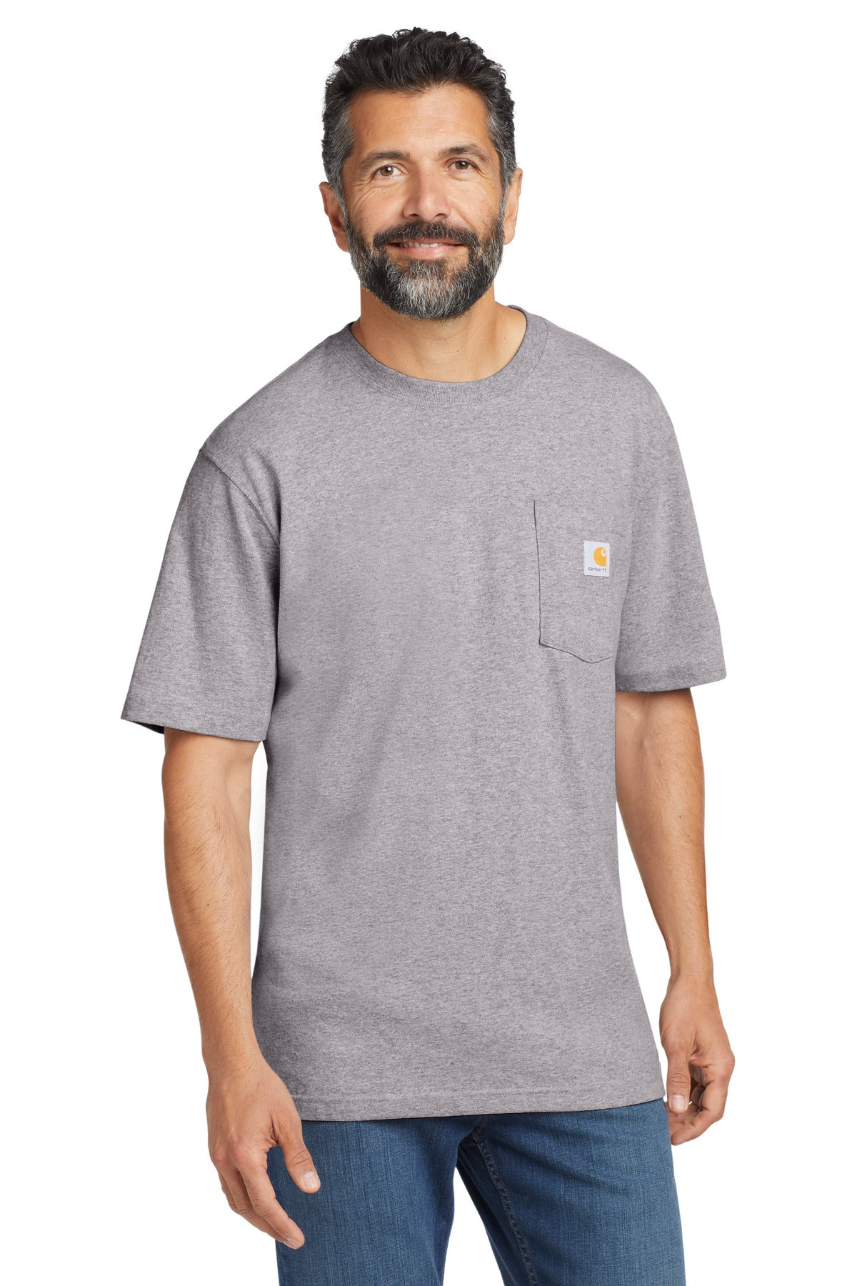 Custom logo Carhartt ® Workwear Pocket Short Sleeve T-Shirt. CTK87 in Heather Grey