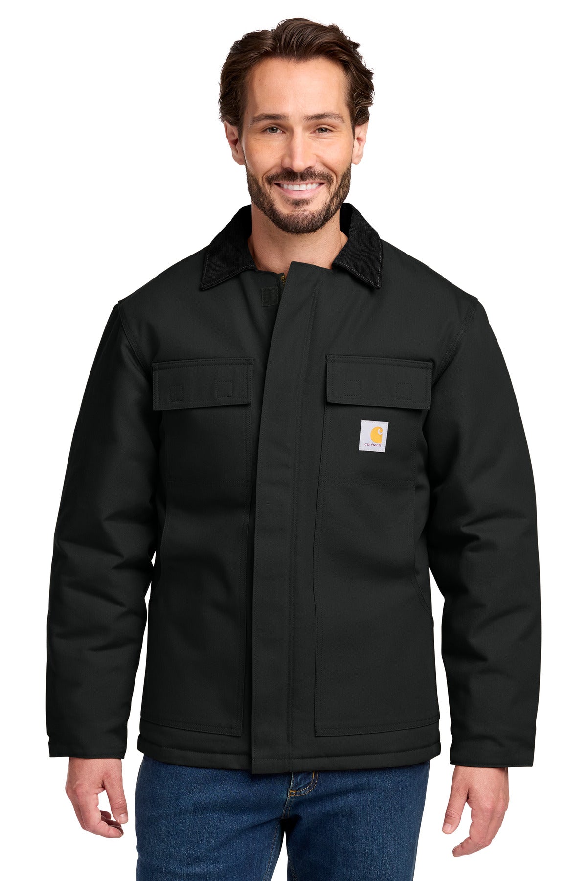 Custom logo Carhartt ® Tall Duck Traditional Coat. CTT106674 in Black
