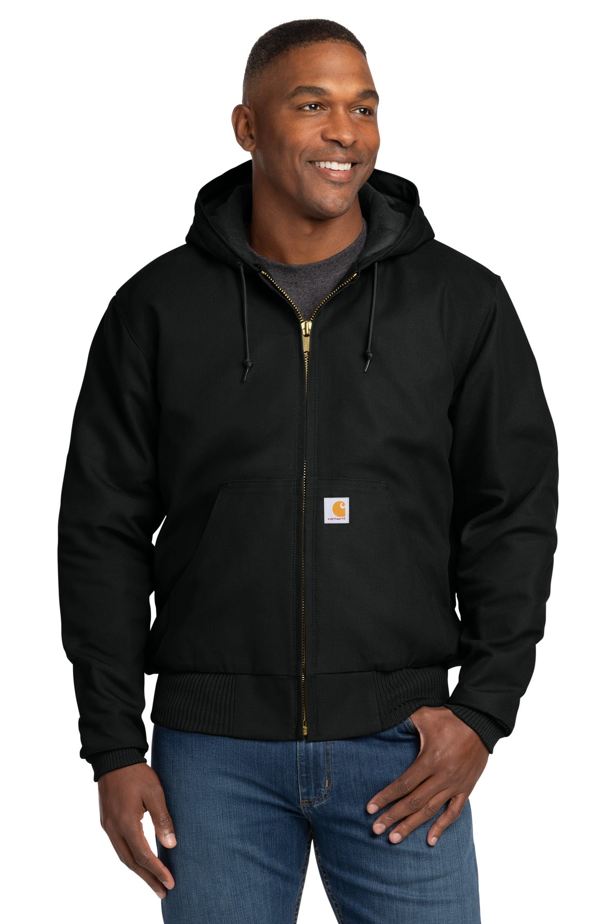Custom logo Carhartt ® Tall Quilted-Flannel-Lined Duck Active Jac. CTT106677 in Black