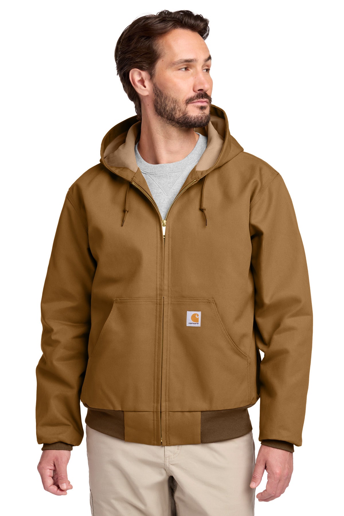 Custom logo Carhartt ® Tall Thermal-Lined Duck Active Jac. CTT106678 in Carhartt Brown