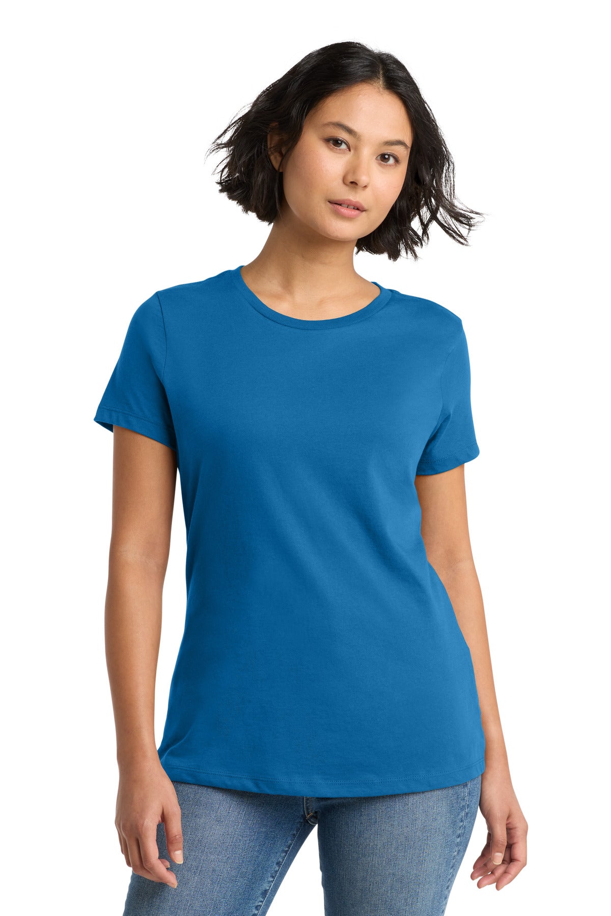 Custom logo District® Women's Perfect Weight®Tee. DM104L in Bright Blue
