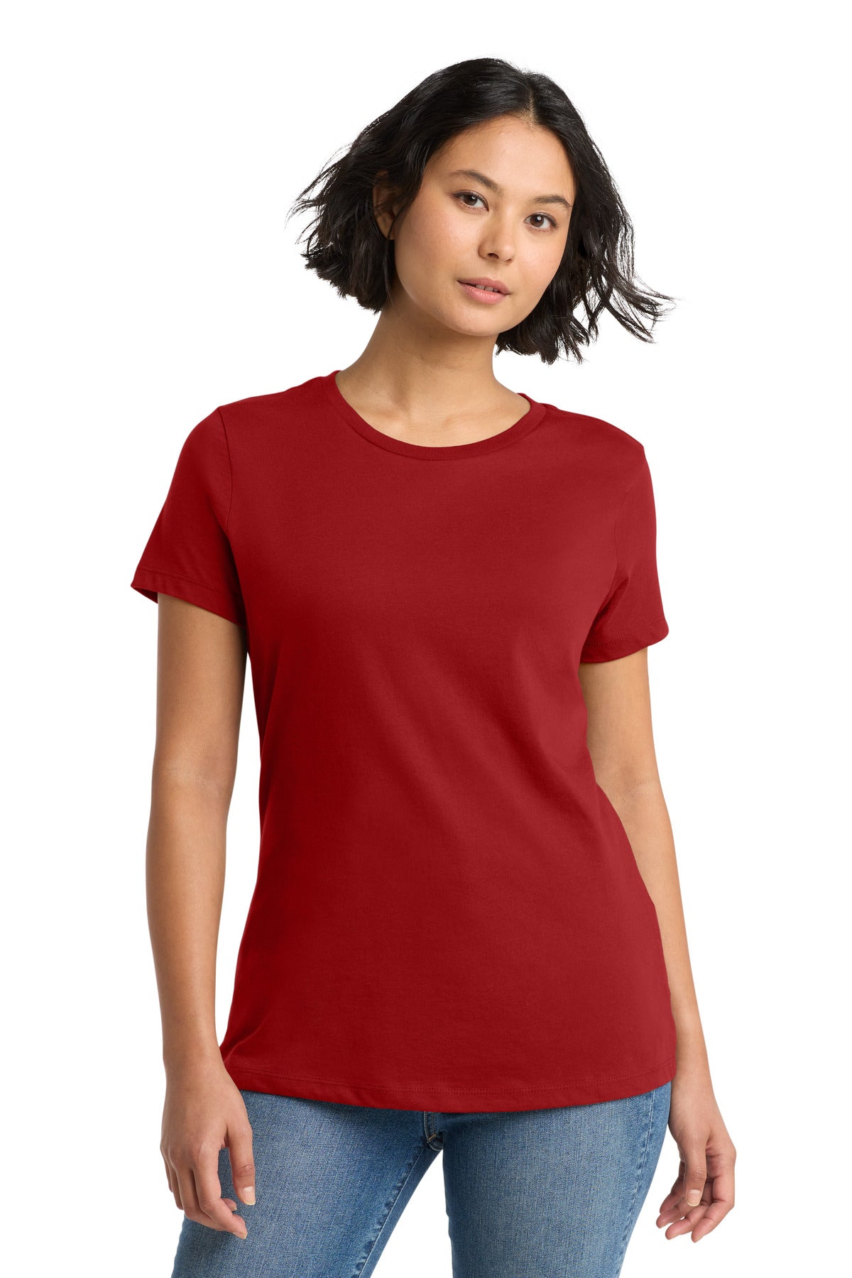 Custom logo District® Women's Perfect Weight®Tee. DM104L in Classic Red