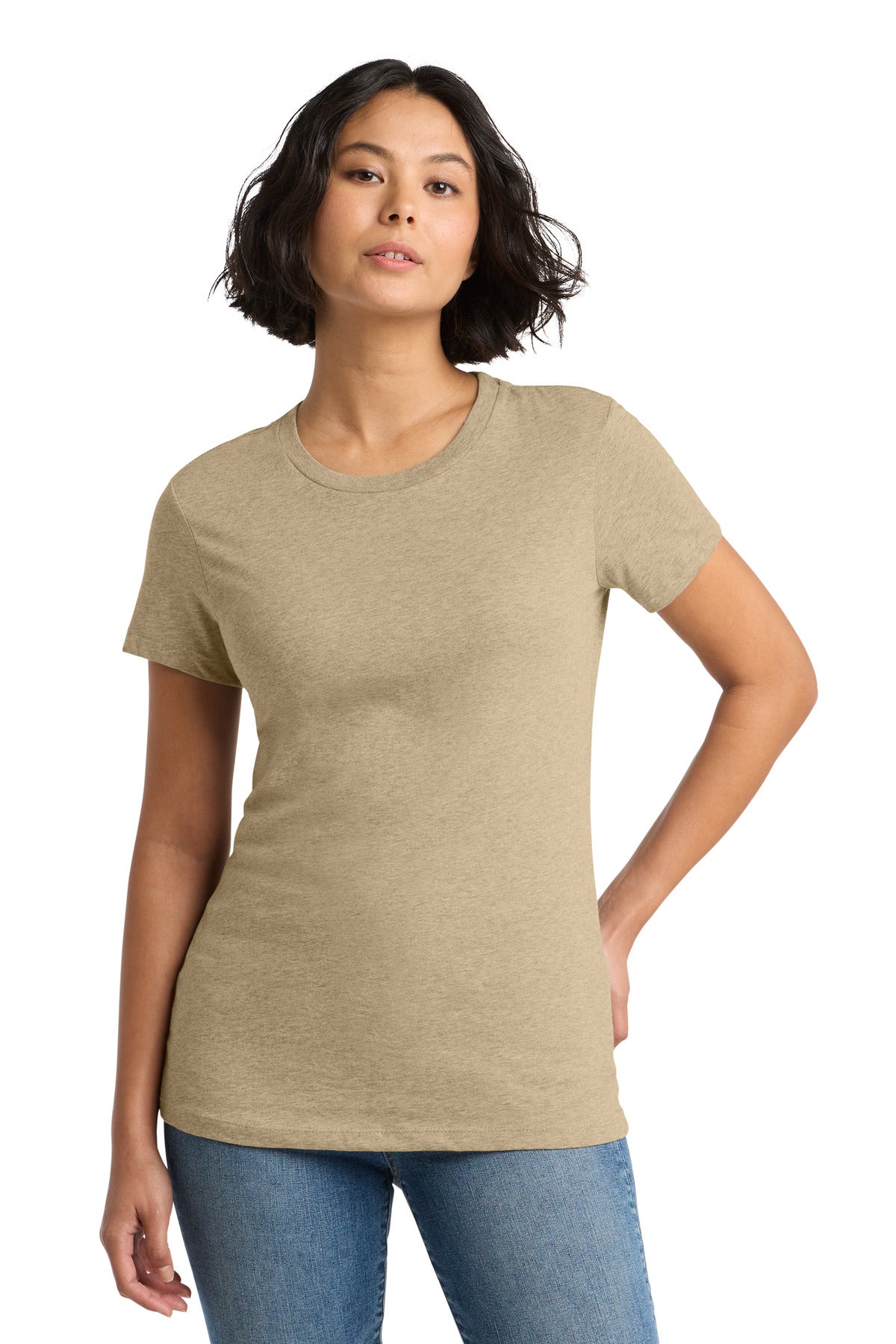Custom logo District® Women's Perfect Weight®Tee. DM104L in Heathered Latte