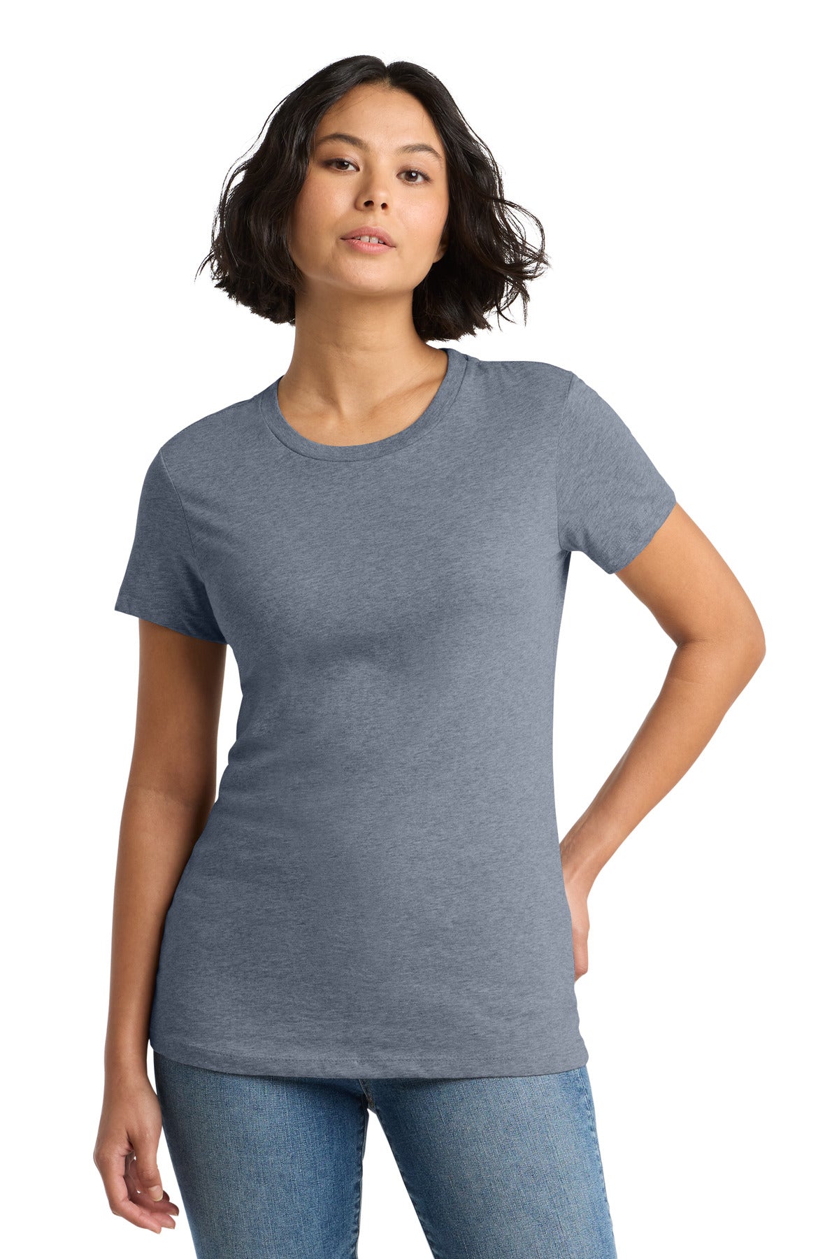 Custom logo District® Women's Perfect Weight®Tee. DM104L in Heathered Navy