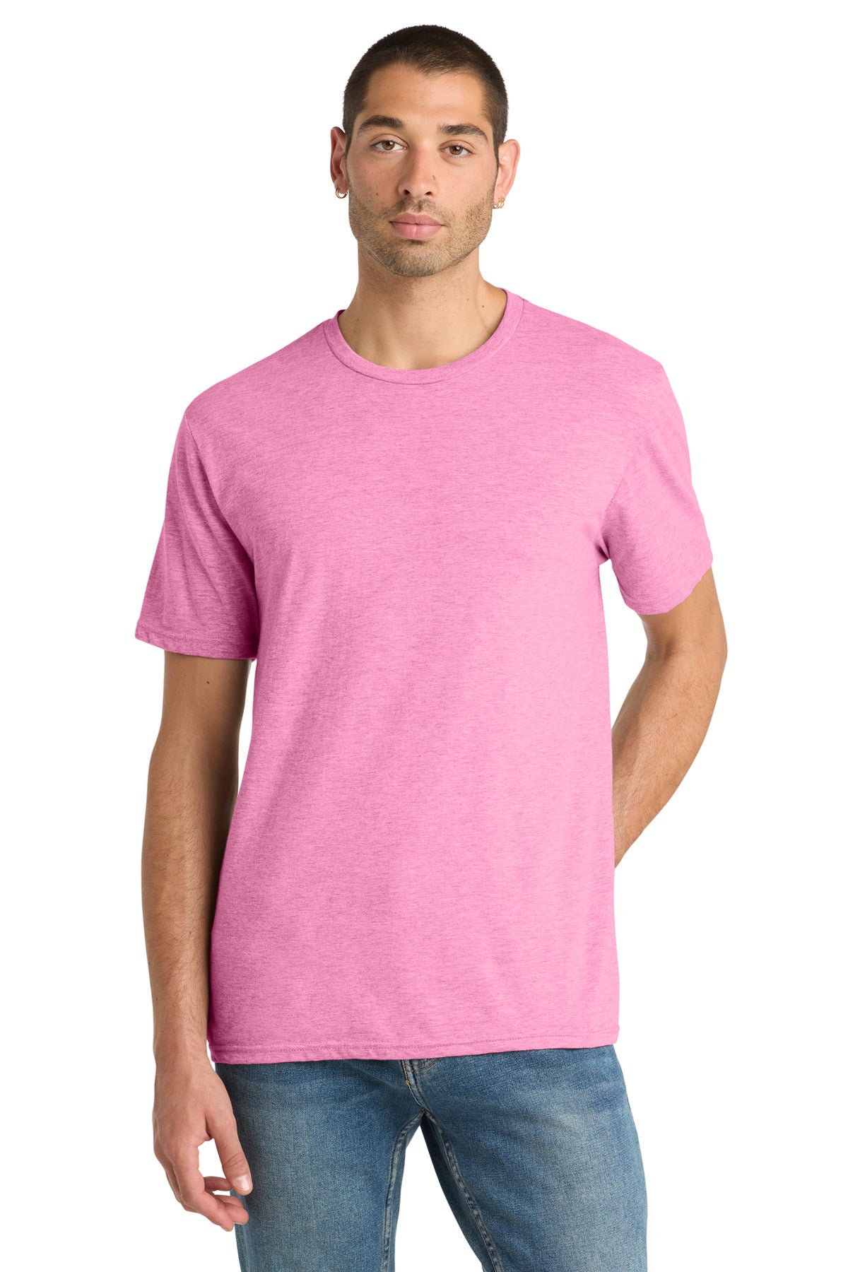 Custom logo District® Perfect Blend® CVC Tee. DM108 in Awareness Pink Heather