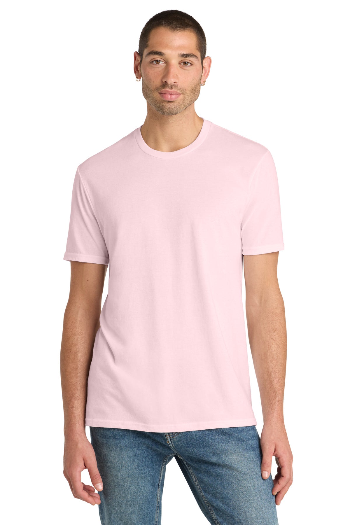 Custom logo District® Perfect Blend® CVC Tee. DM108 in Carnation Pink