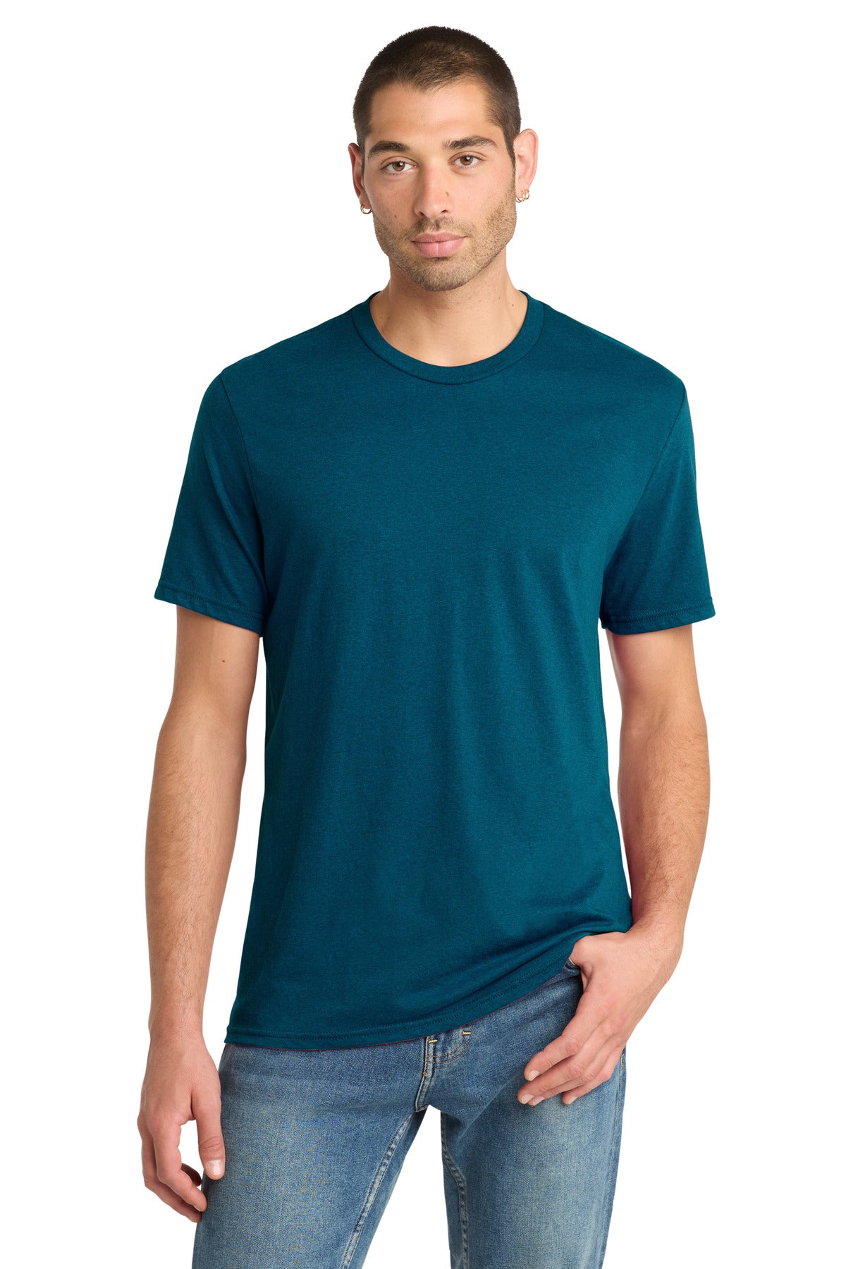 Custom logo District® Perfect Blend® CVC Tee. DM108 in Deep Turquoise Fleck