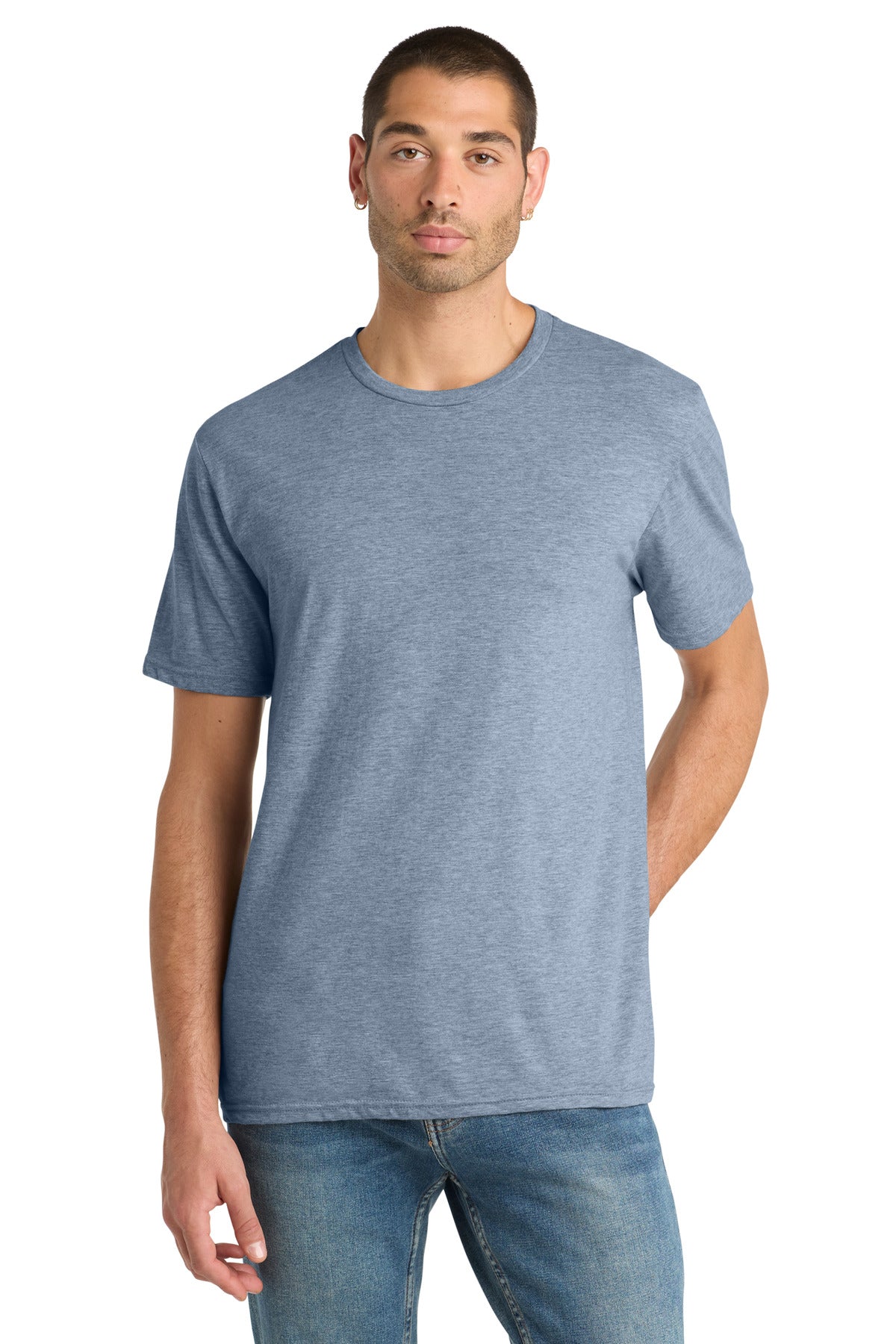 Custom logo District® Perfect Blend® CVC Tee. DM108 in Flint Blue Heather