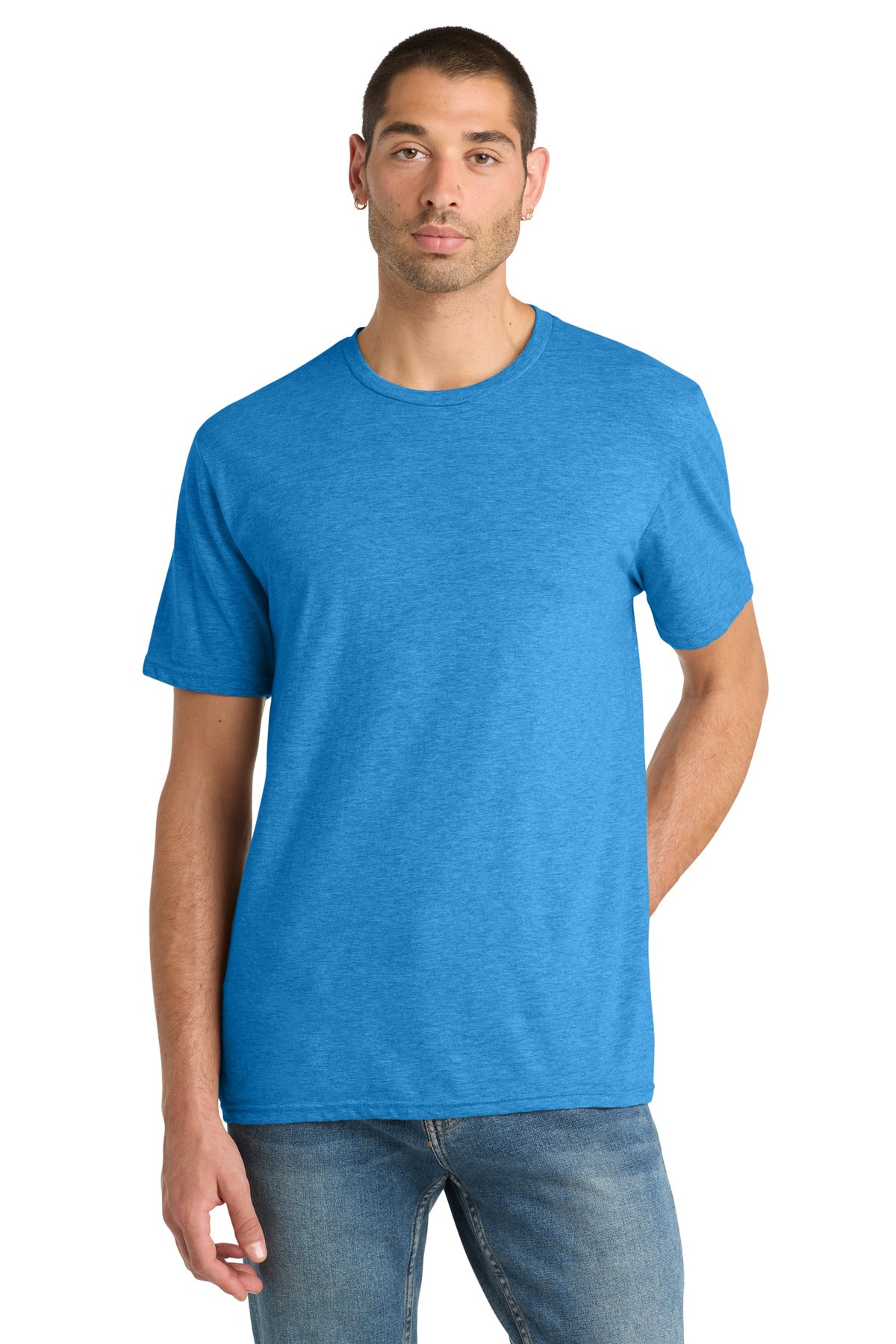 Custom logo District® Perfect Blend® CVC Tee. DM108 in Heathered Bright Turquoise