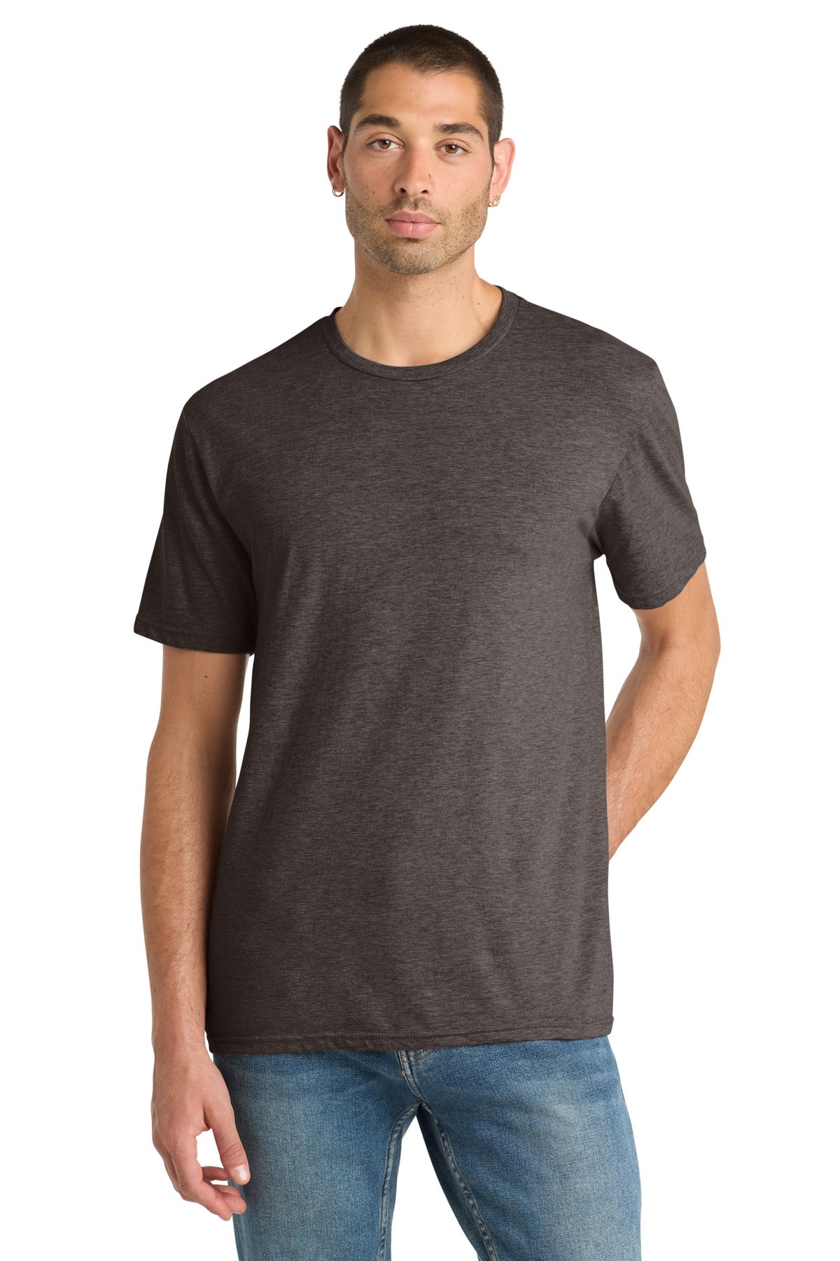 Custom logo District® Perfect Blend® CVC Tee. DM108 in Heathered Brown