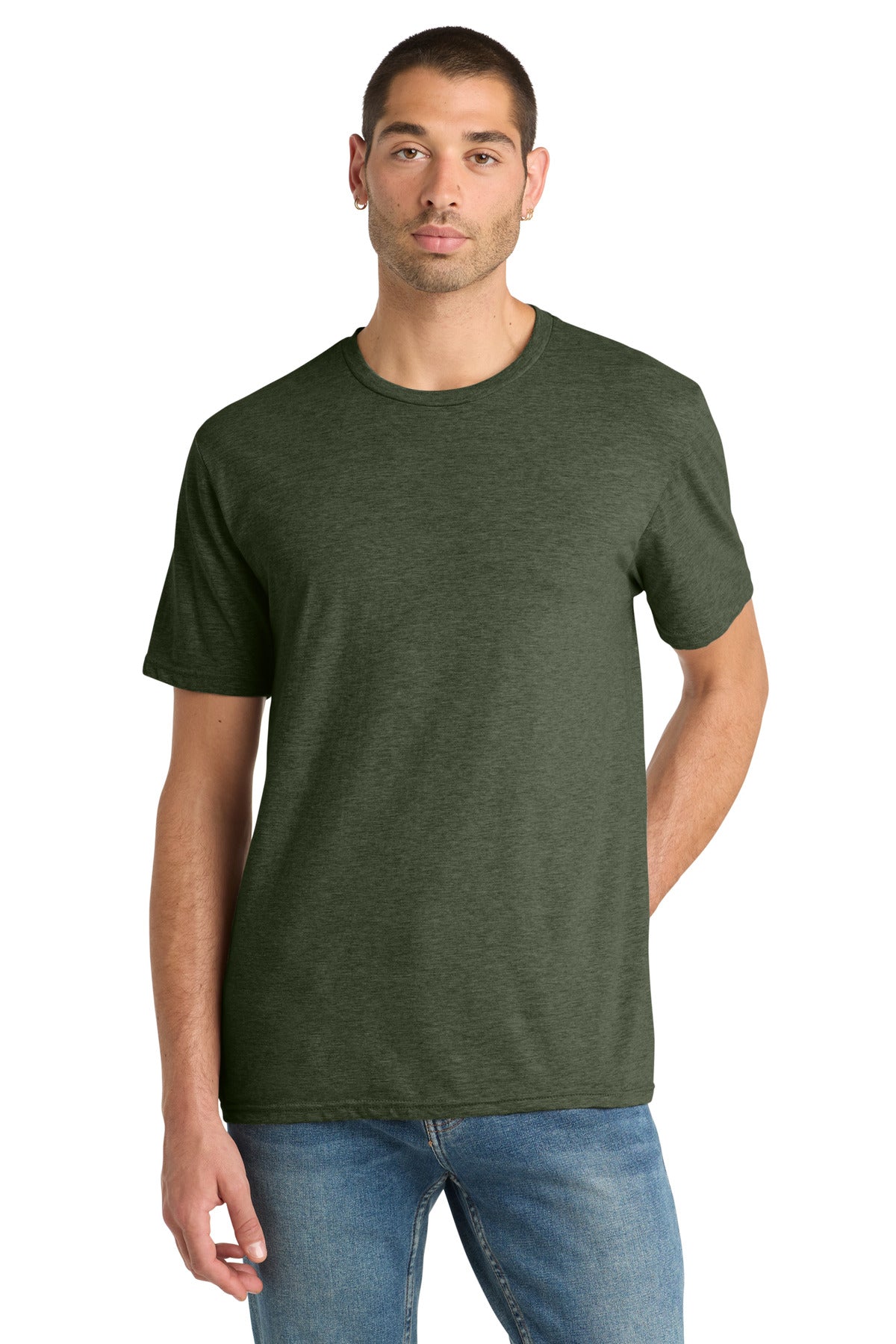 Custom logo District® Perfect Blend® CVC Tee. DM108 in Heathered Forest Green
