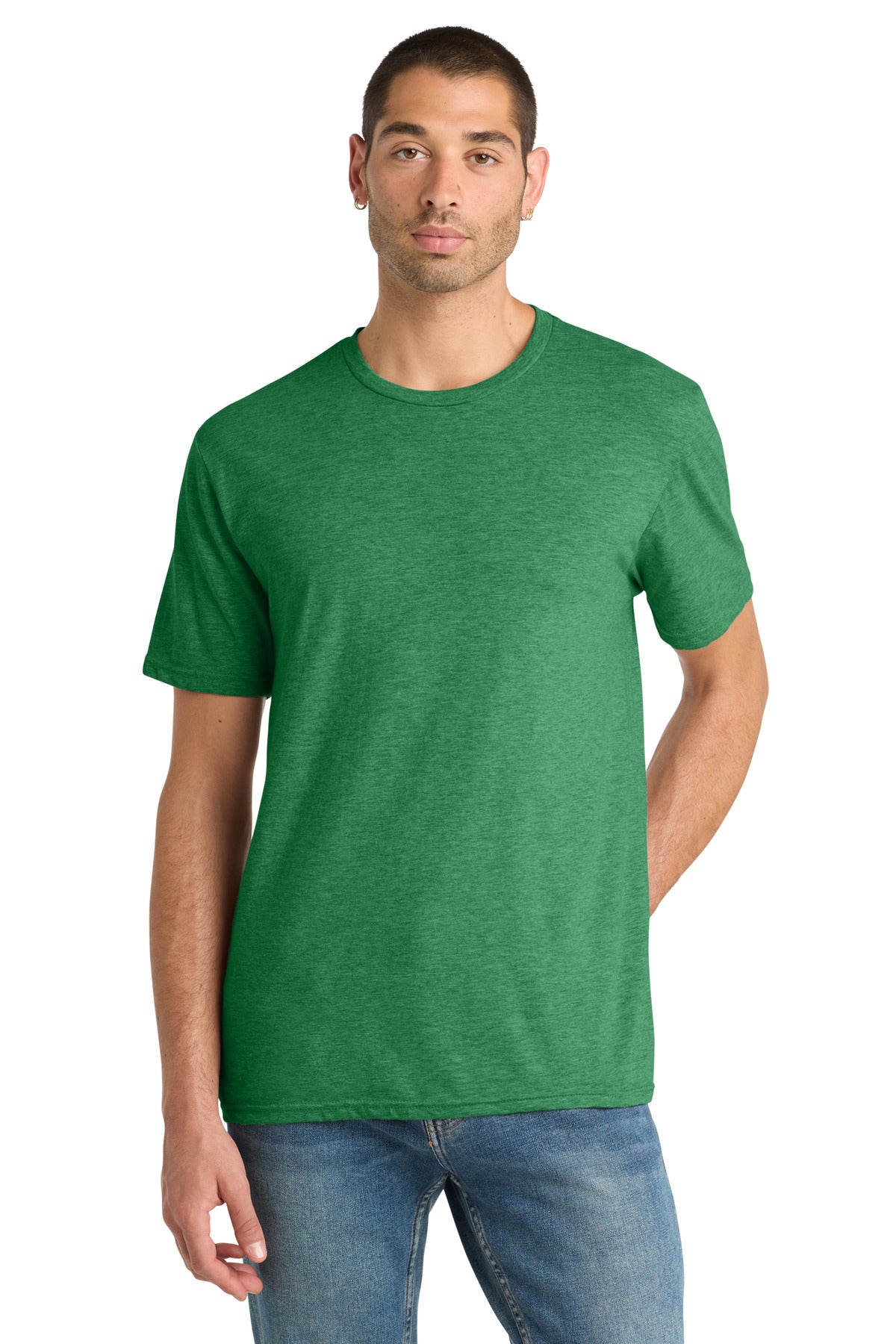 Custom logo District® Perfect Blend® CVC Tee. DM108 in Heathered Kelly Green