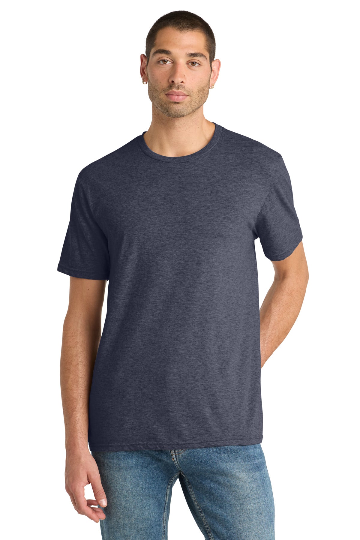 Custom logo District® Perfect Blend® CVC Tee. DM108 in Heathered Navy