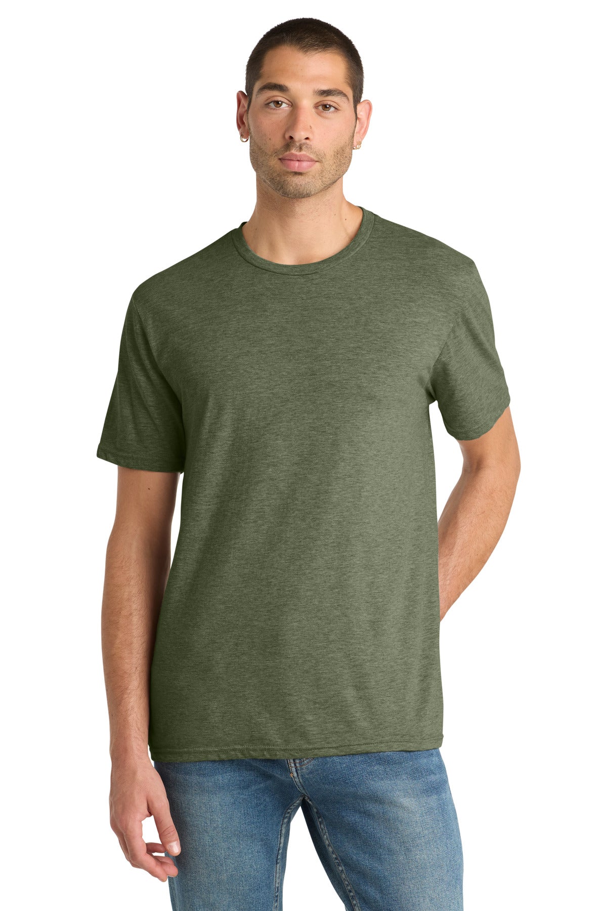 Custom logo District® Perfect Blend® CVC Tee. DM108 in Heathered Olive