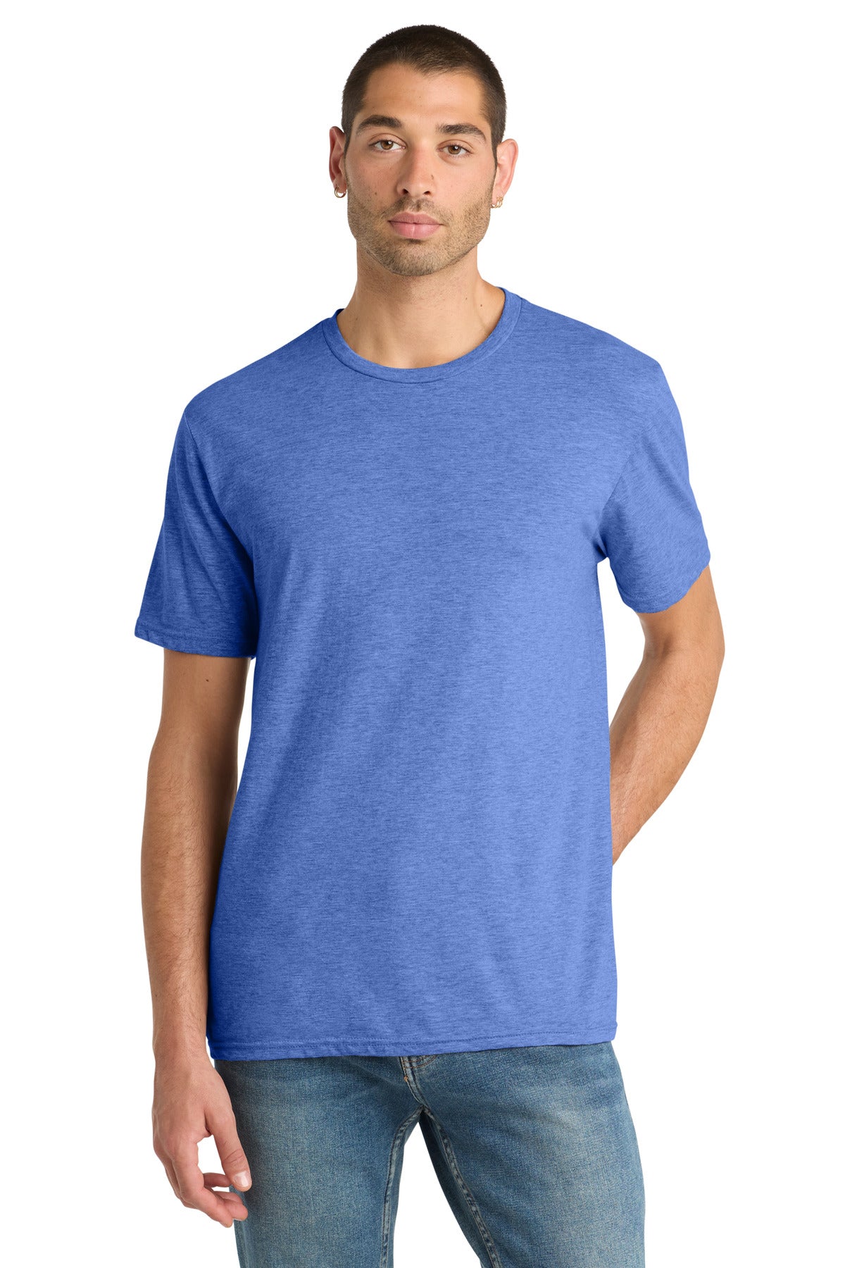 Custom logo District® Perfect Blend® CVC Tee. DM108 in Heathered Royal