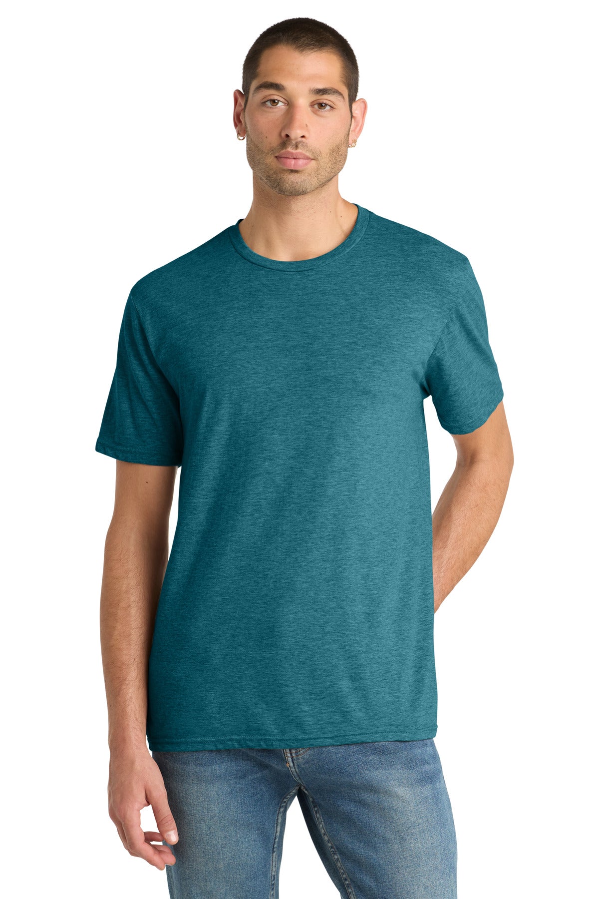 Custom logo District® Perfect Blend® CVC Tee. DM108 in Heathered Teal
