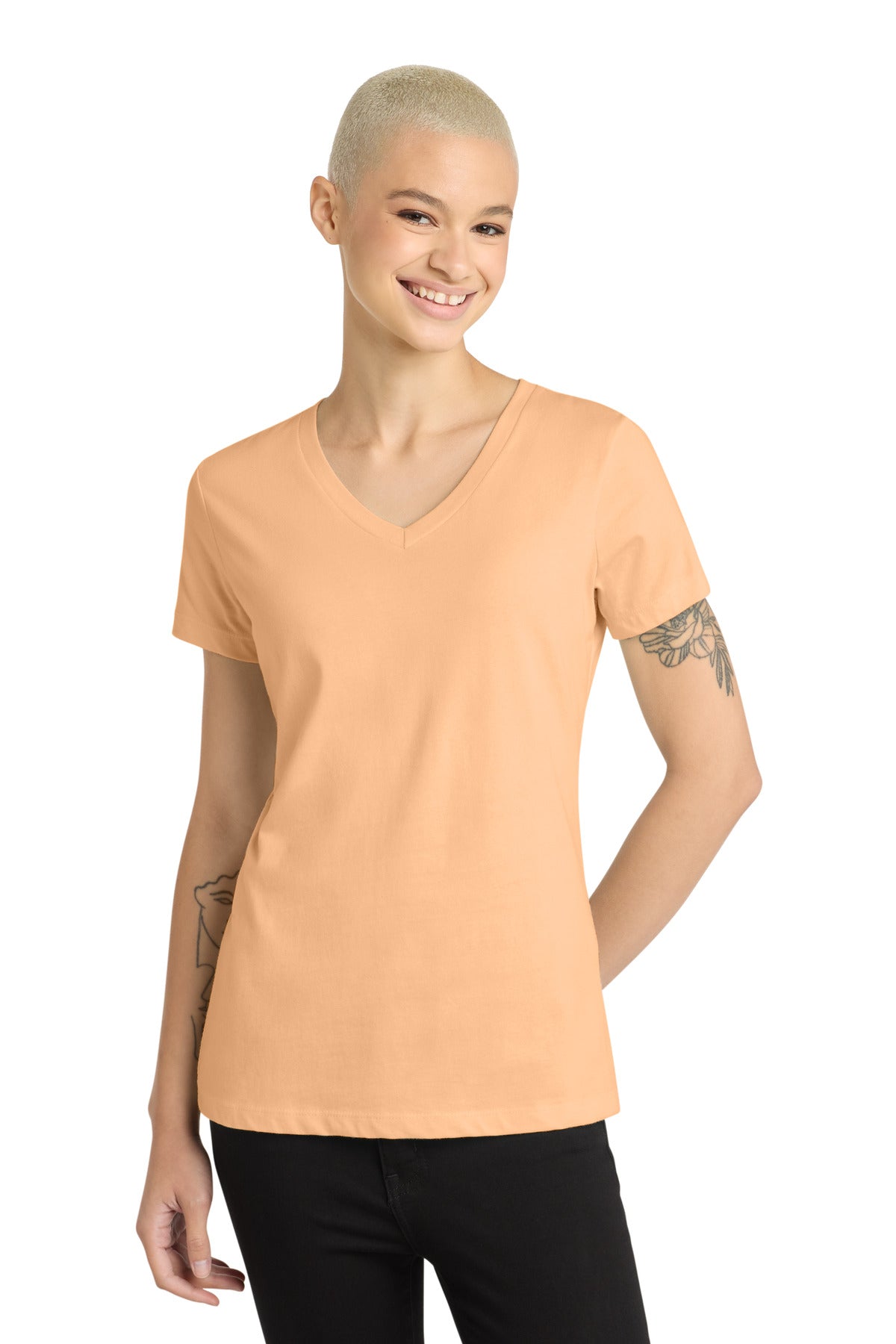 Custom logo District® - Women's Perfect Weight® V-Neck Tee. DM1170L in Apricot