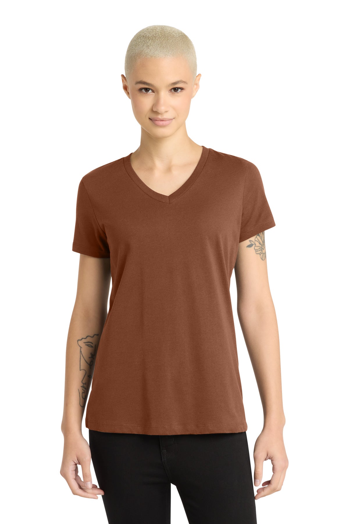 Custom logo District® - Women's Perfect Weight® V-Neck Tee. DM1170L in Baked Clay