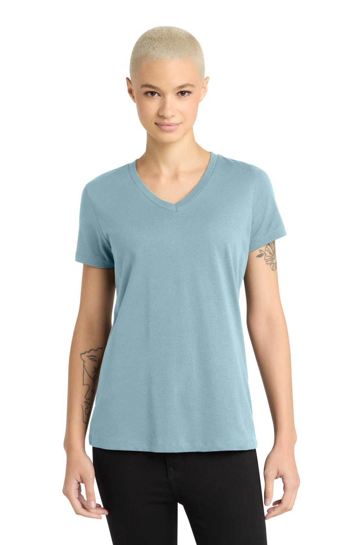 Custom logo District® - Women's Perfect Weight® V-Neck Tee. DM1170L in Blue Fog