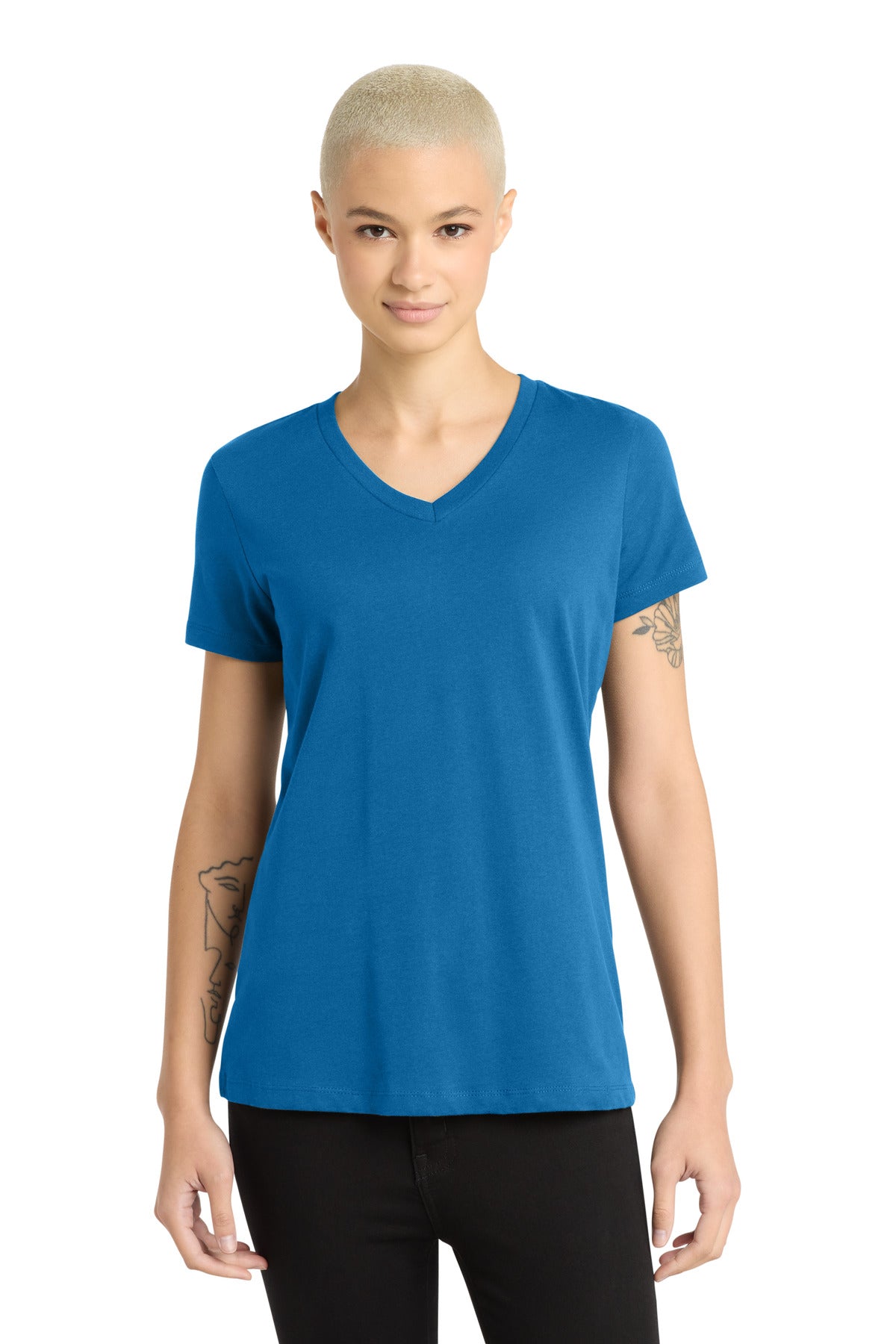 Custom logo District® - Women's Perfect Weight® V-Neck Tee. DM1170L in Bright Blue