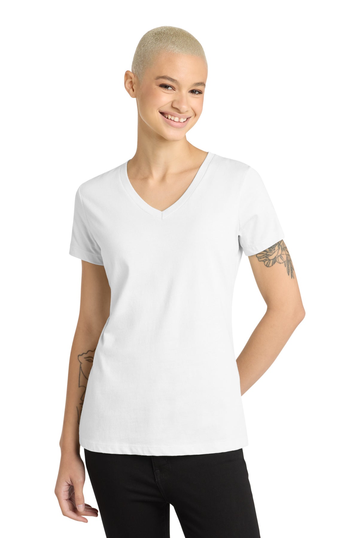 Custom logo District® - Women's Perfect Weight® V-Neck Tee. DM1170L in Bright White