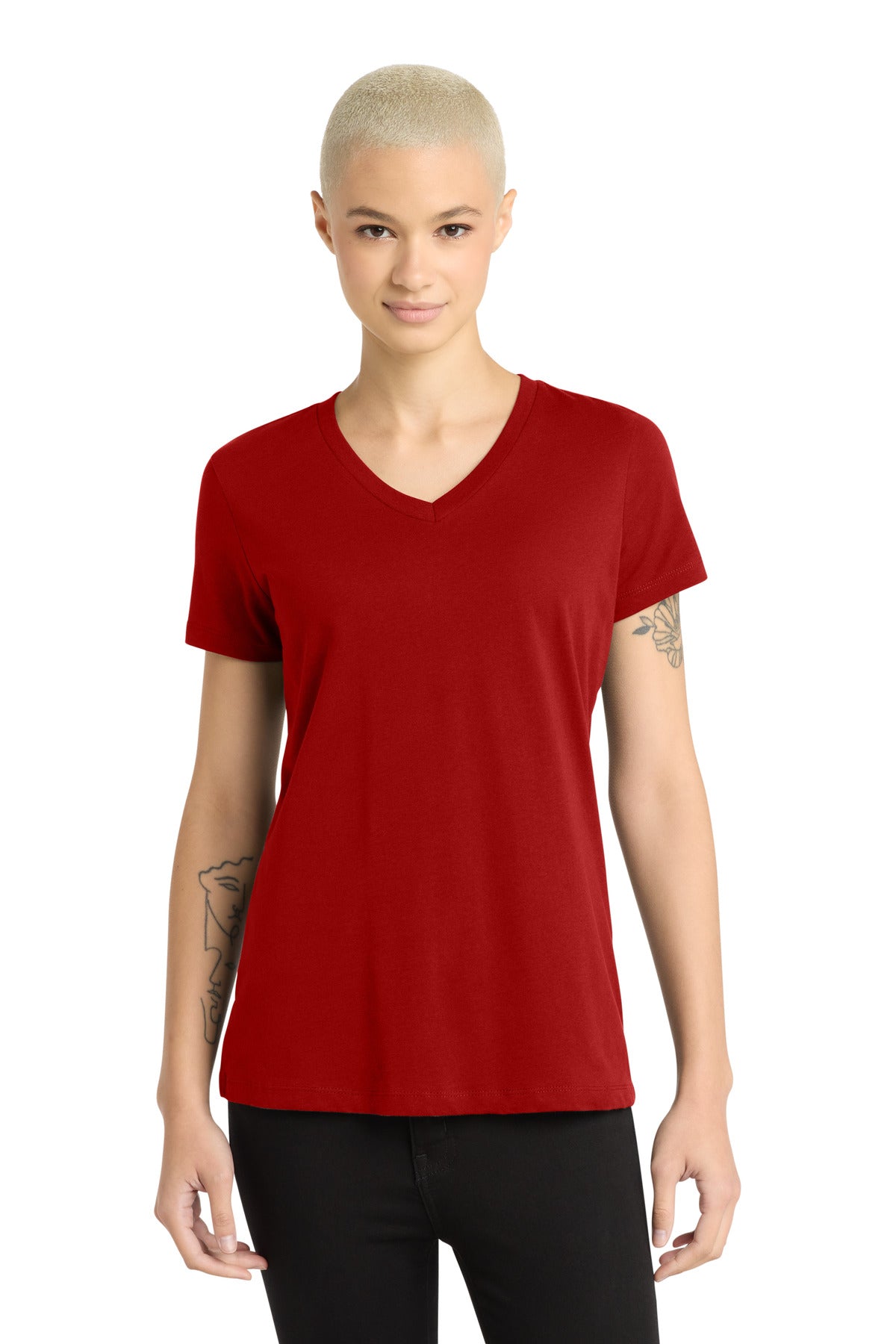 Custom logo District® - Women's Perfect Weight® V-Neck Tee. DM1170L in Classic Red