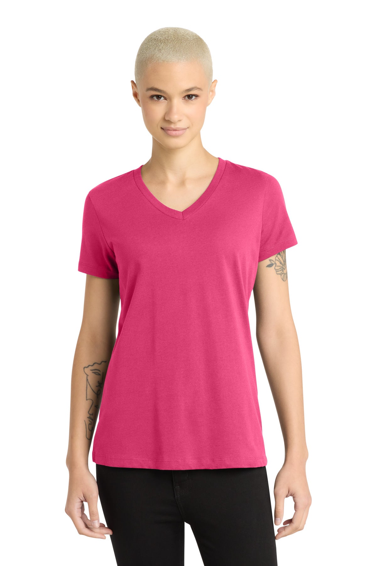Custom logo District® - Women's Perfect Weight® V-Neck Tee. DM1170L in Dark Fuchsia