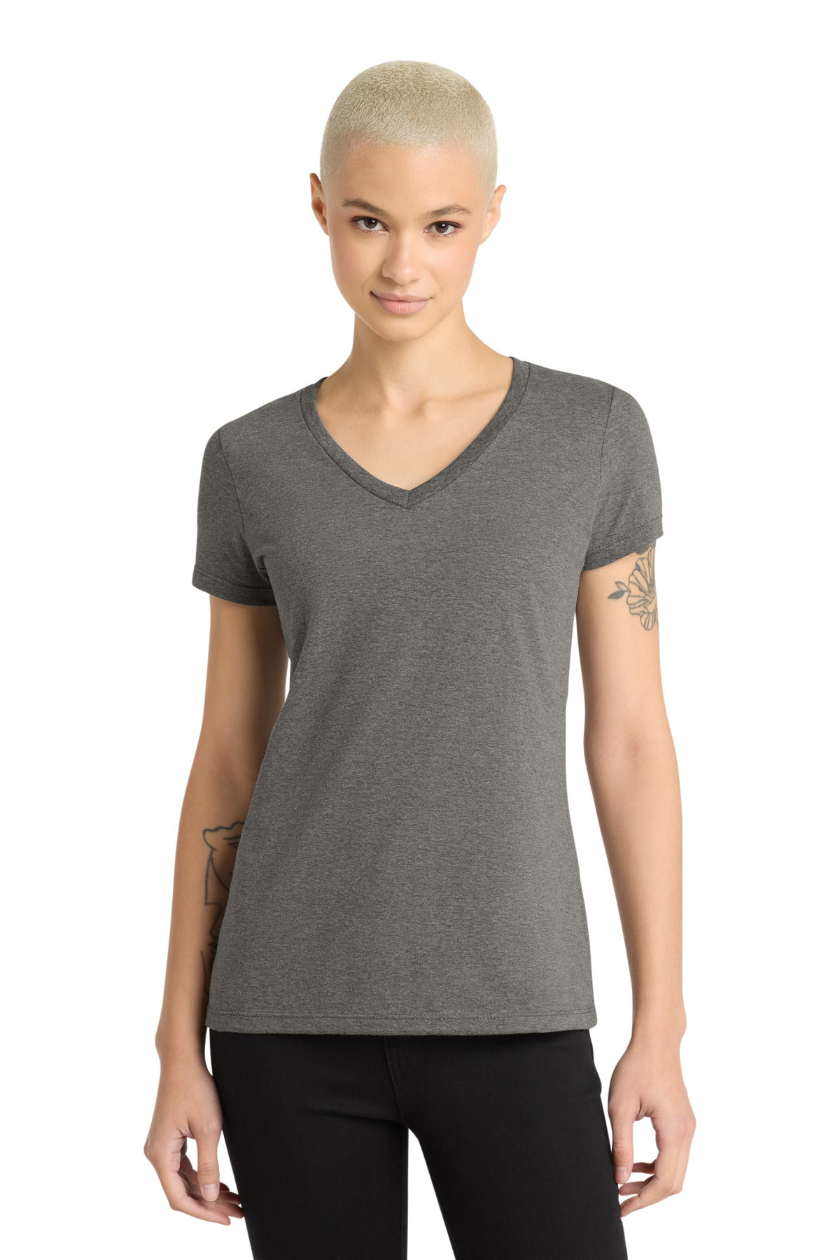 Custom logo District® - Women's Perfect Weight® V-Neck Tee. DM1170L in Heathered Charcoal
